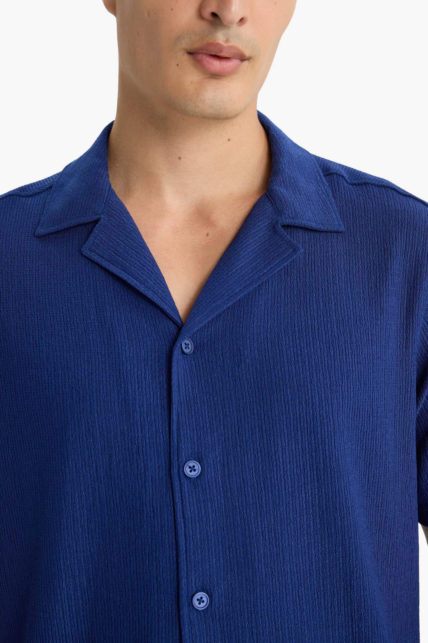 Modern Fit Polo Yaka Penye Kısa Kollu Gömlek