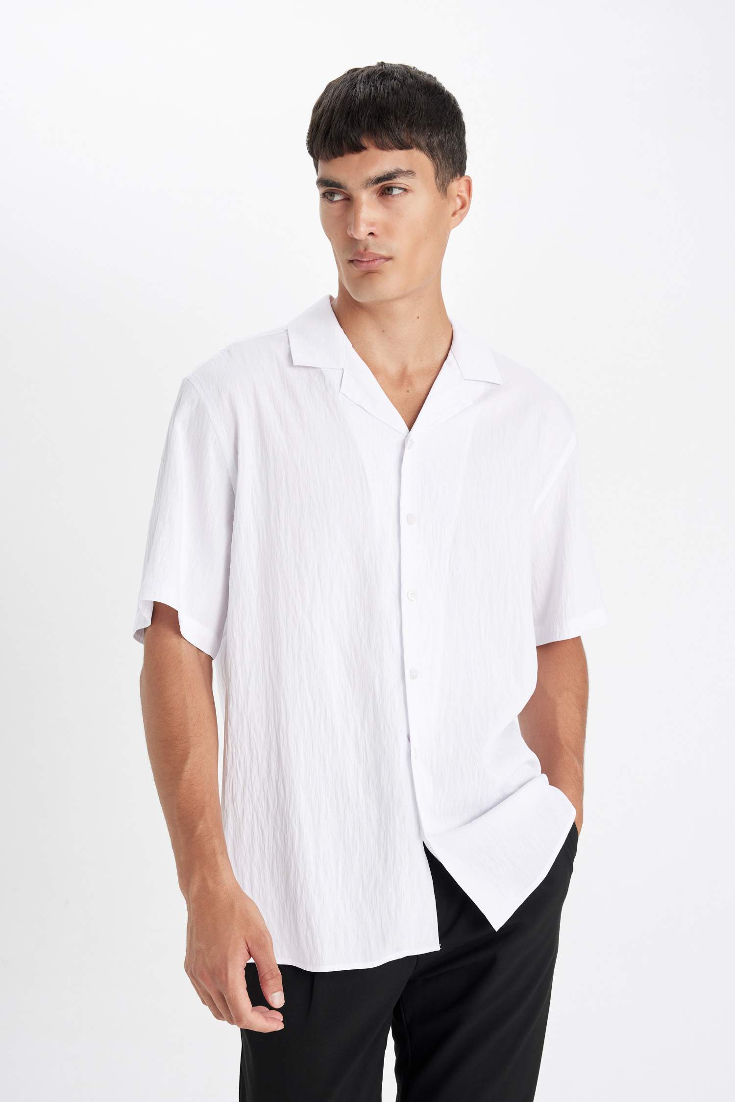 Chemise blanche à manches courtes à col Polo décontractée pour hommes