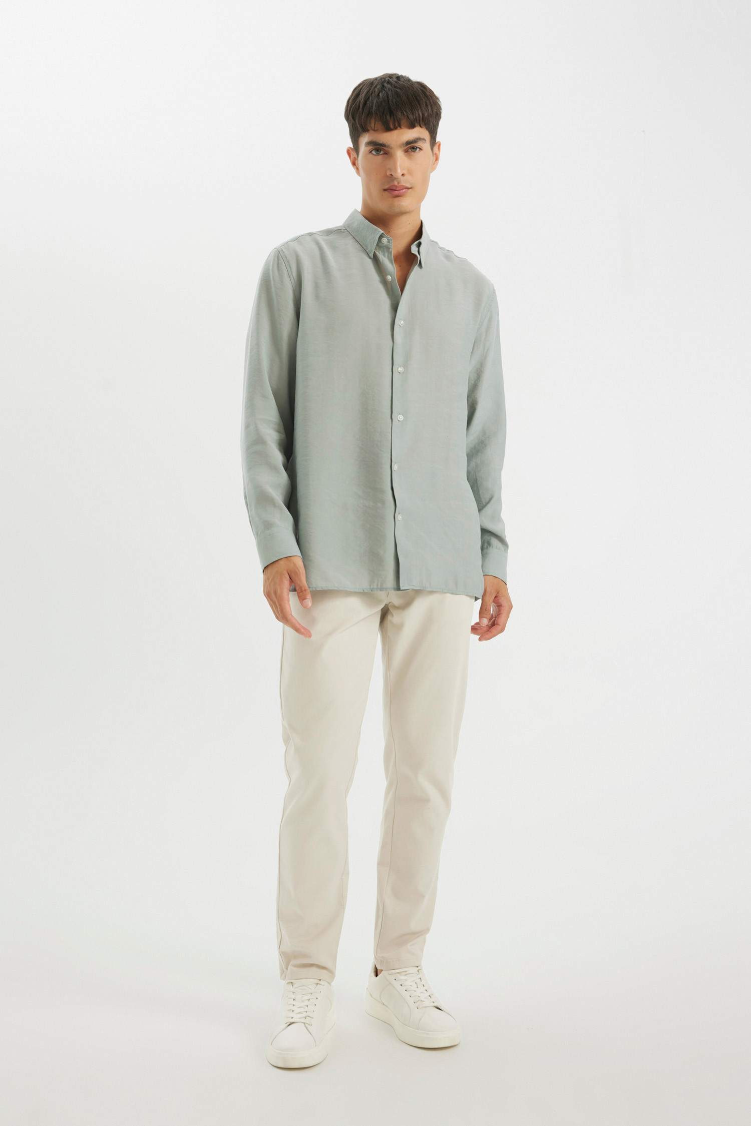 Relax Fit Polo Yaka Poplin Modal Basic Düz Uzun Kollu Gömlek