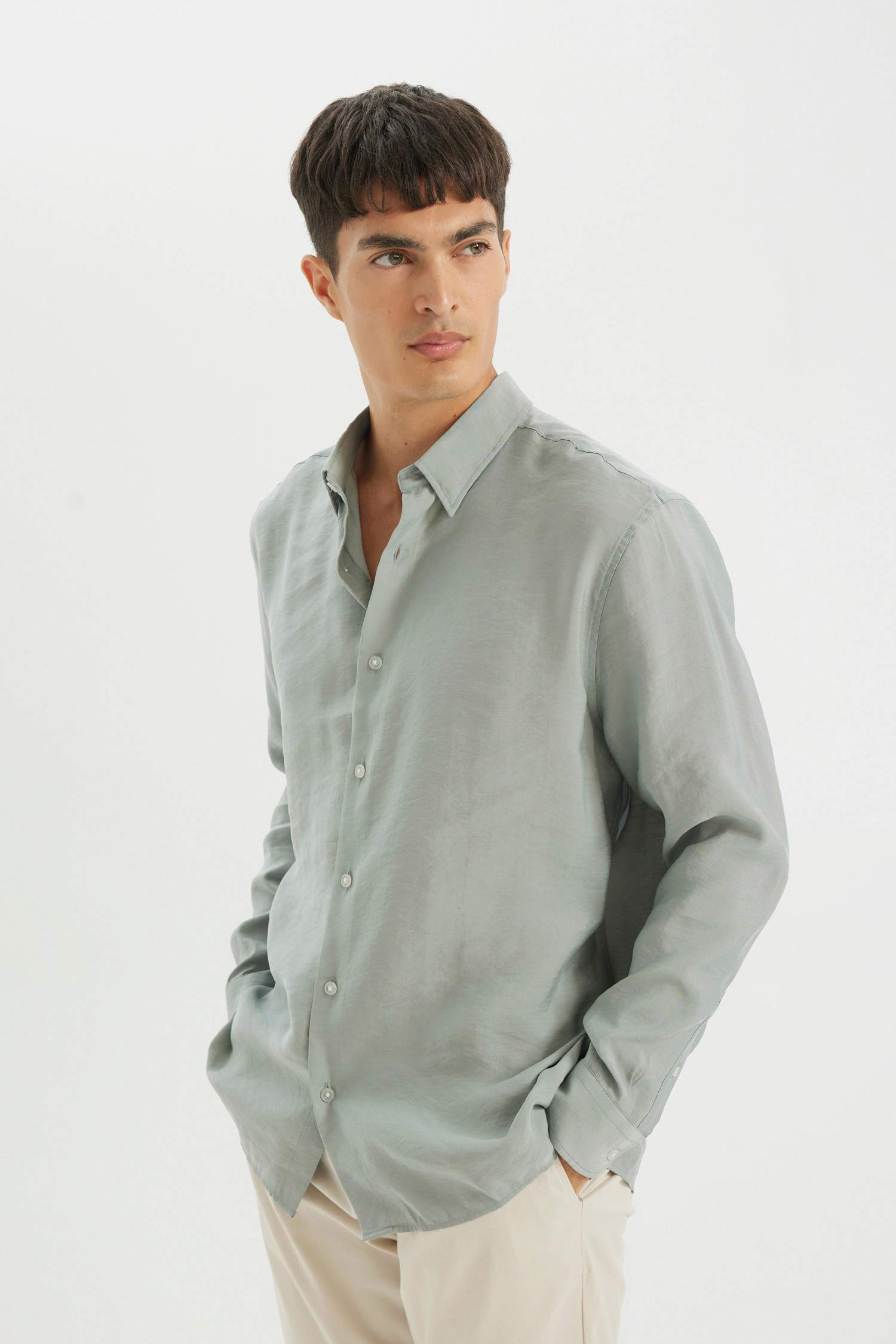 Relax Fit Polo Yaka Poplin Modal Basic Düz Uzun Kollu Gömlek