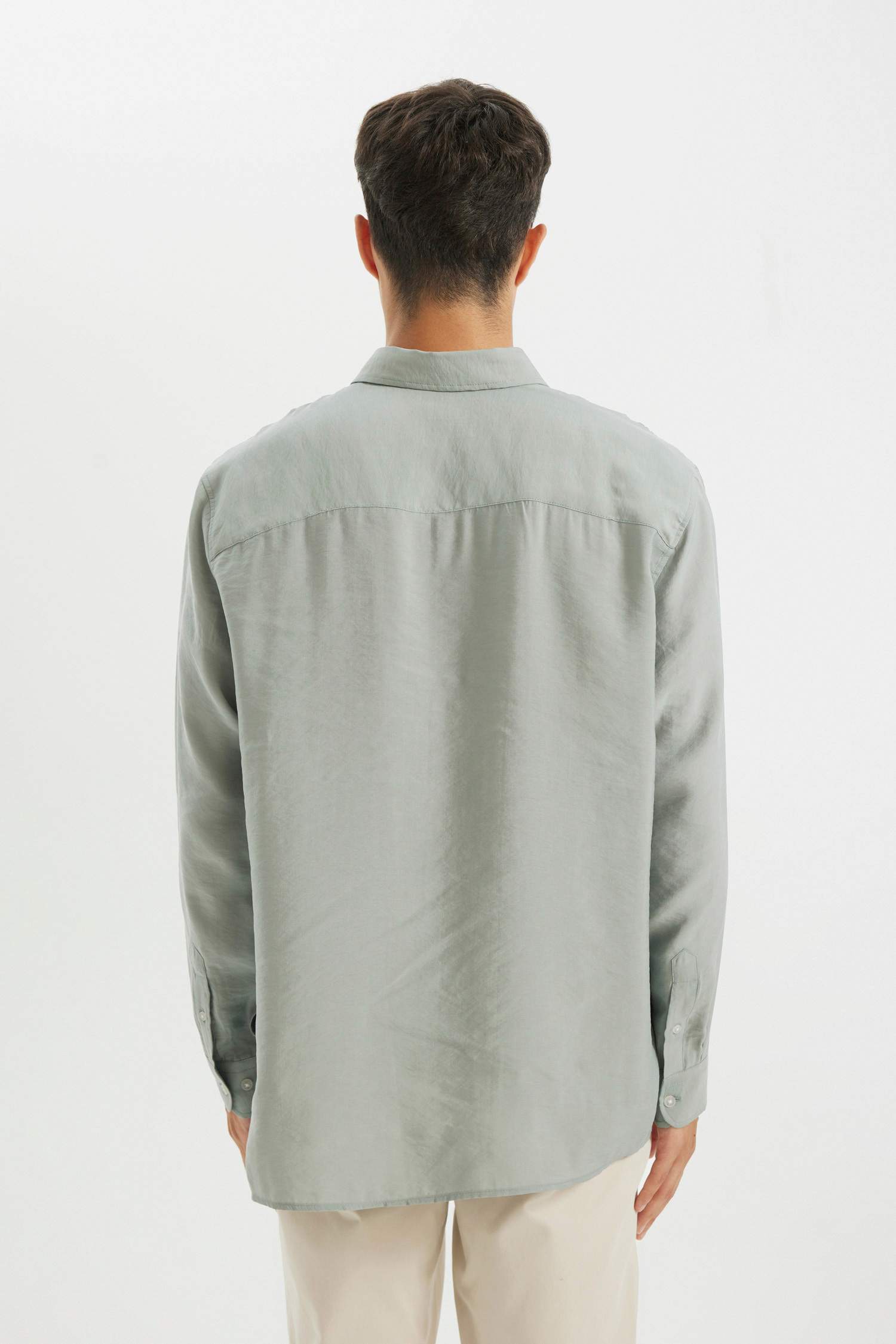 Relax Fit Polo Yaka Poplin Modal Basic Düz Uzun Kollu Gömlek