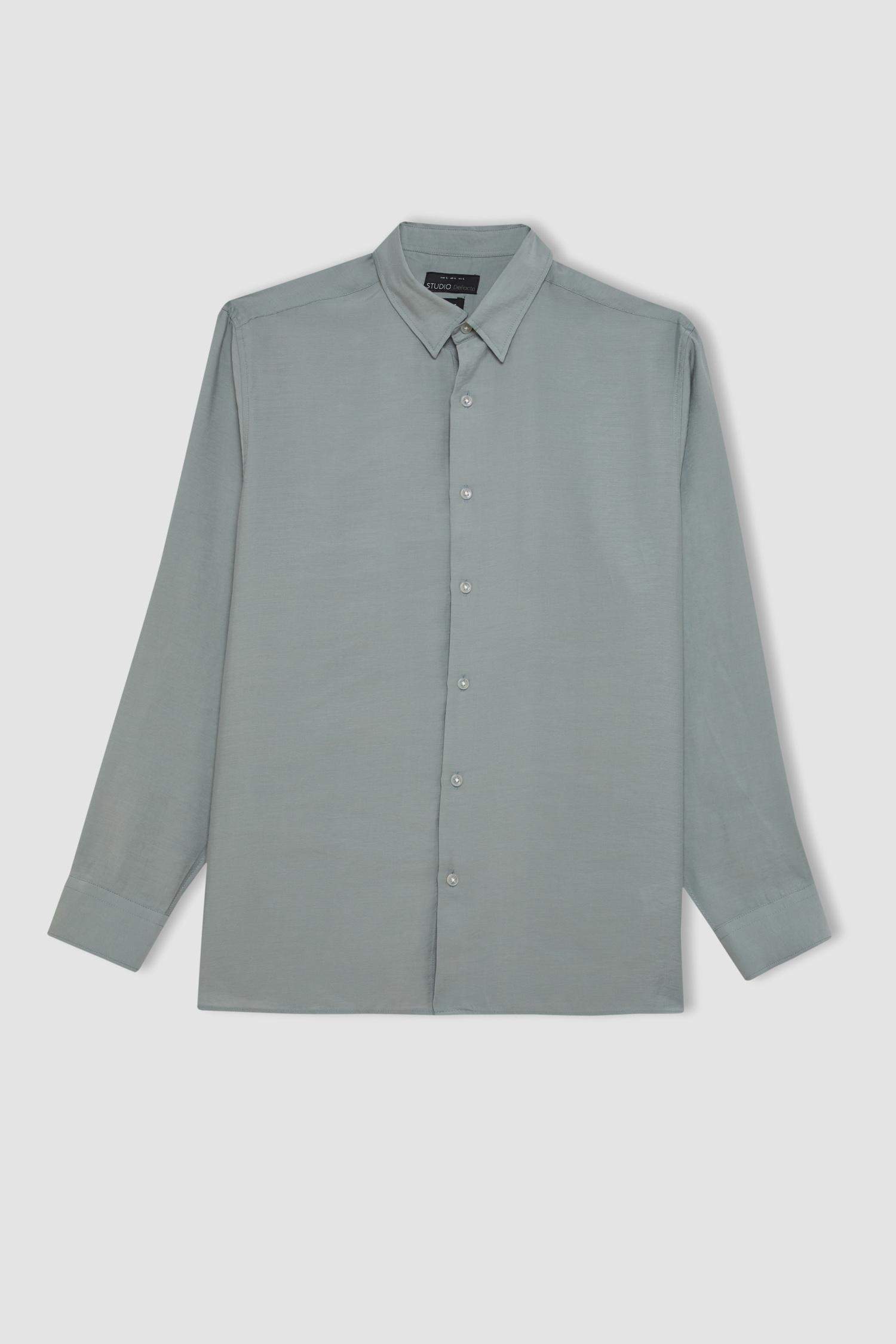 Relax Fit Polo Yaka Poplin Modal Basic Düz Uzun Kollu Gömlek