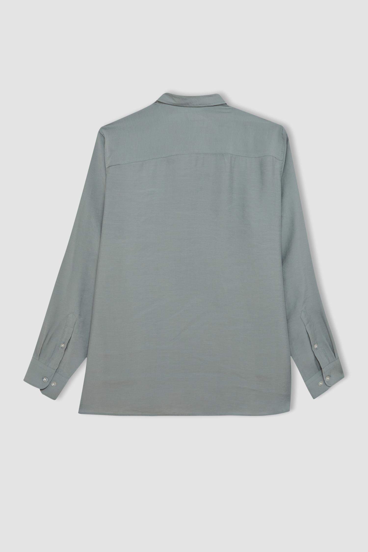 Relax Fit Polo Yaka Poplin Modal Basic Düz Uzun Kollu Gömlek