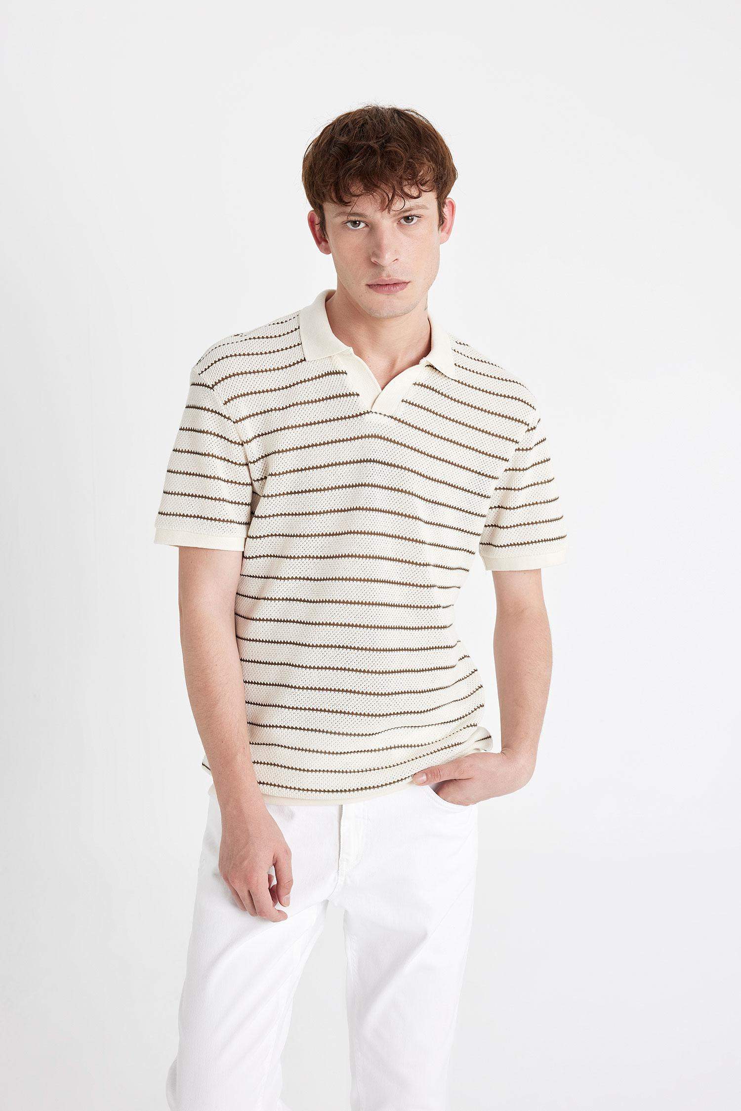 تيشيرت بولو مخطط نص ردن تريكو قصة عادية