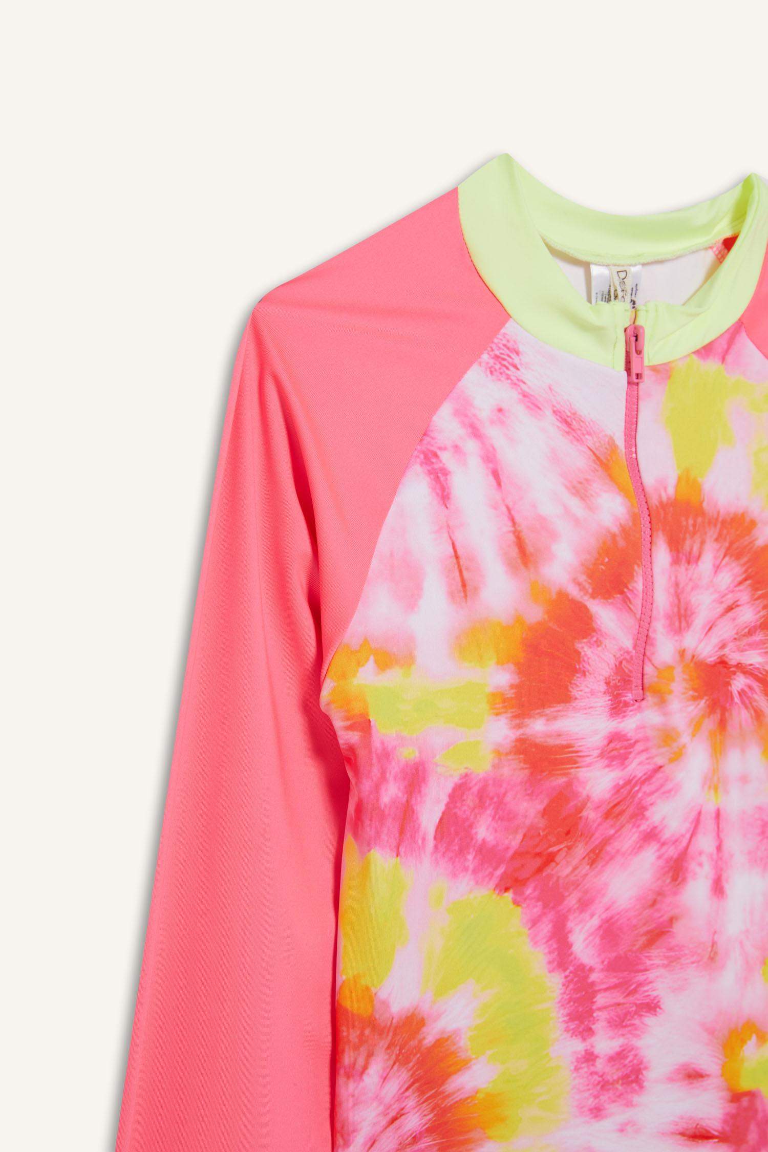 Kız Çocuk 2'li Takım Batik Desenli Uzun Kollu Üst Deniz Şortu