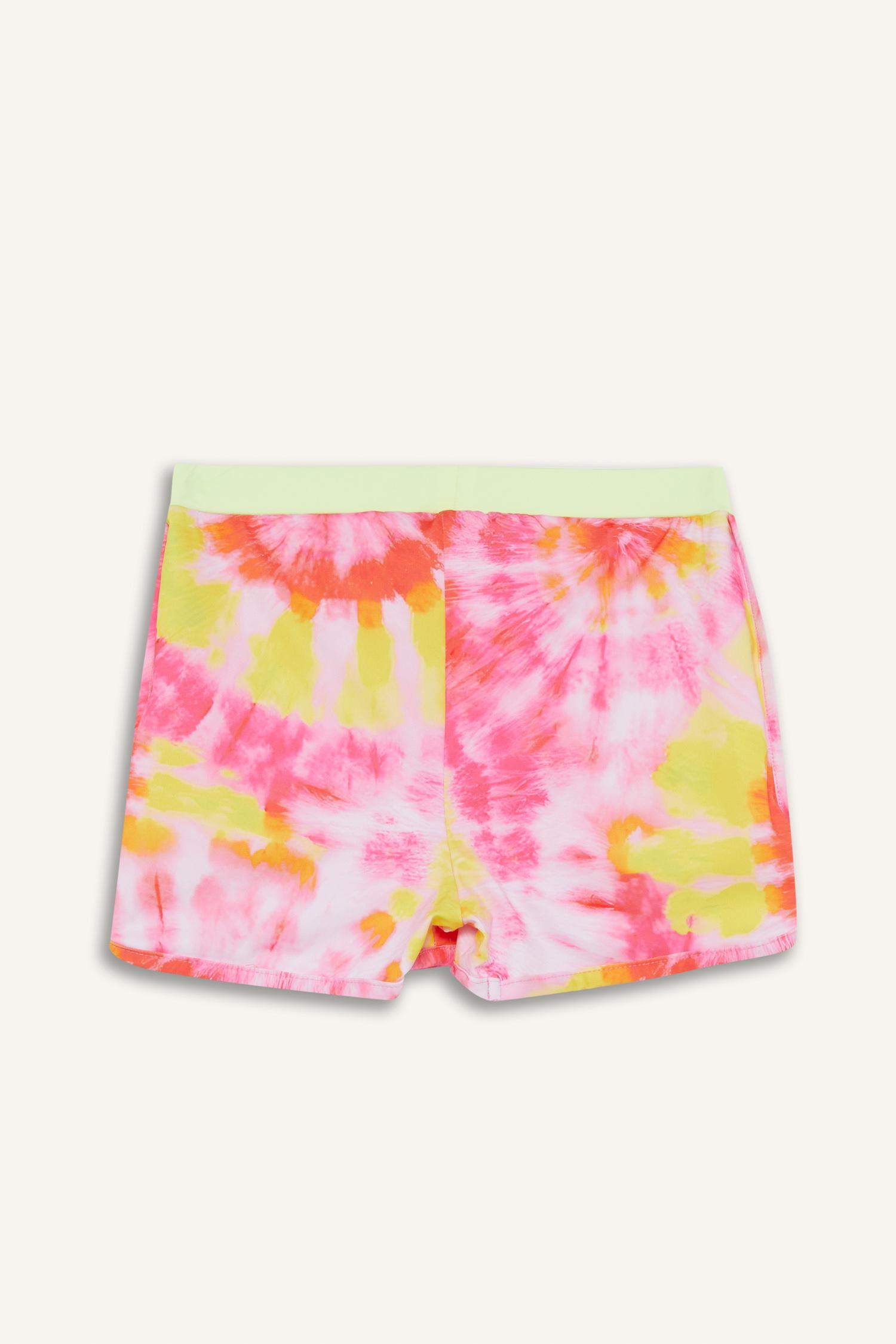 Kız Çocuk 2'li Takım Batik Desenli Uzun Kollu Üst Deniz Şortu