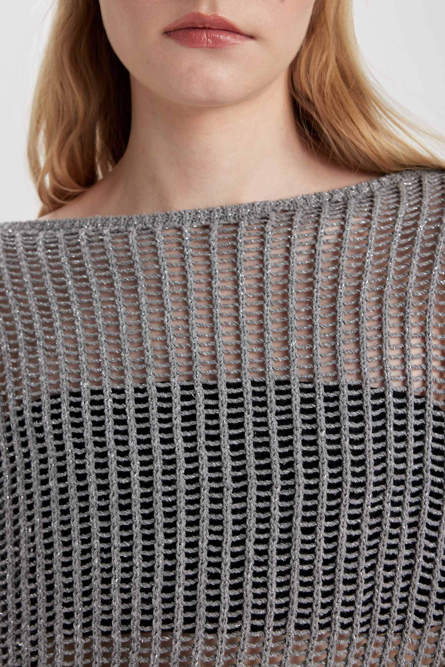 релакс пішімі қайық тәріздес жаға Пулловер