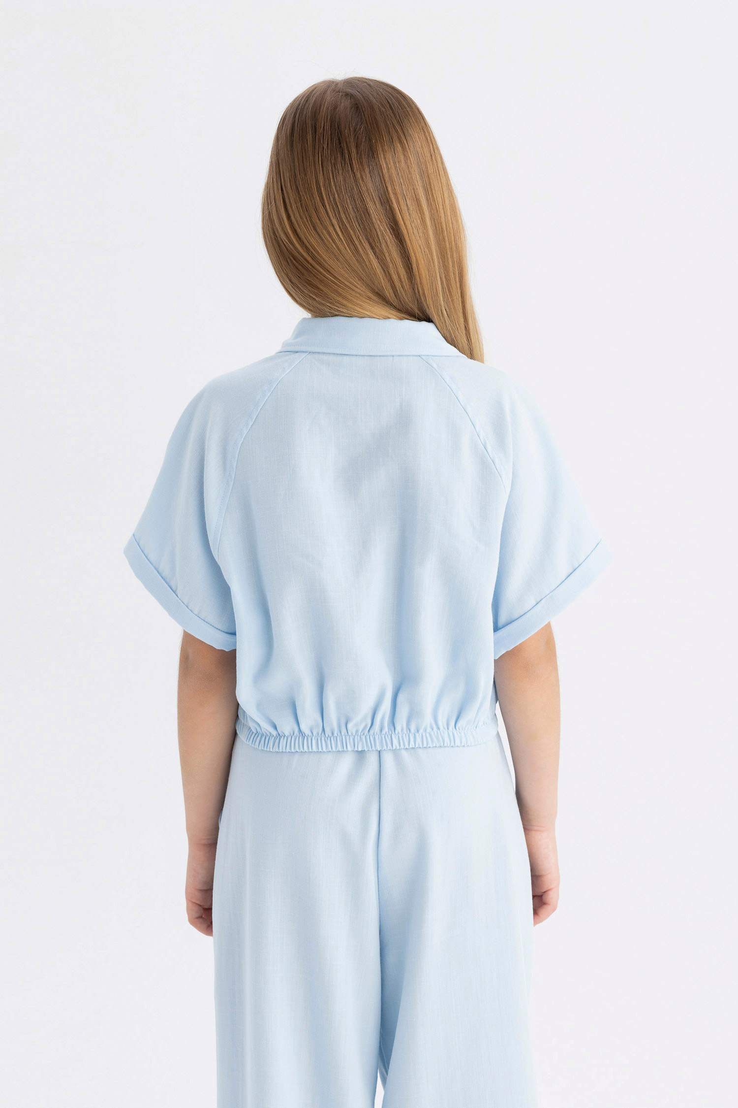 قميص بنات نص كم من قطن