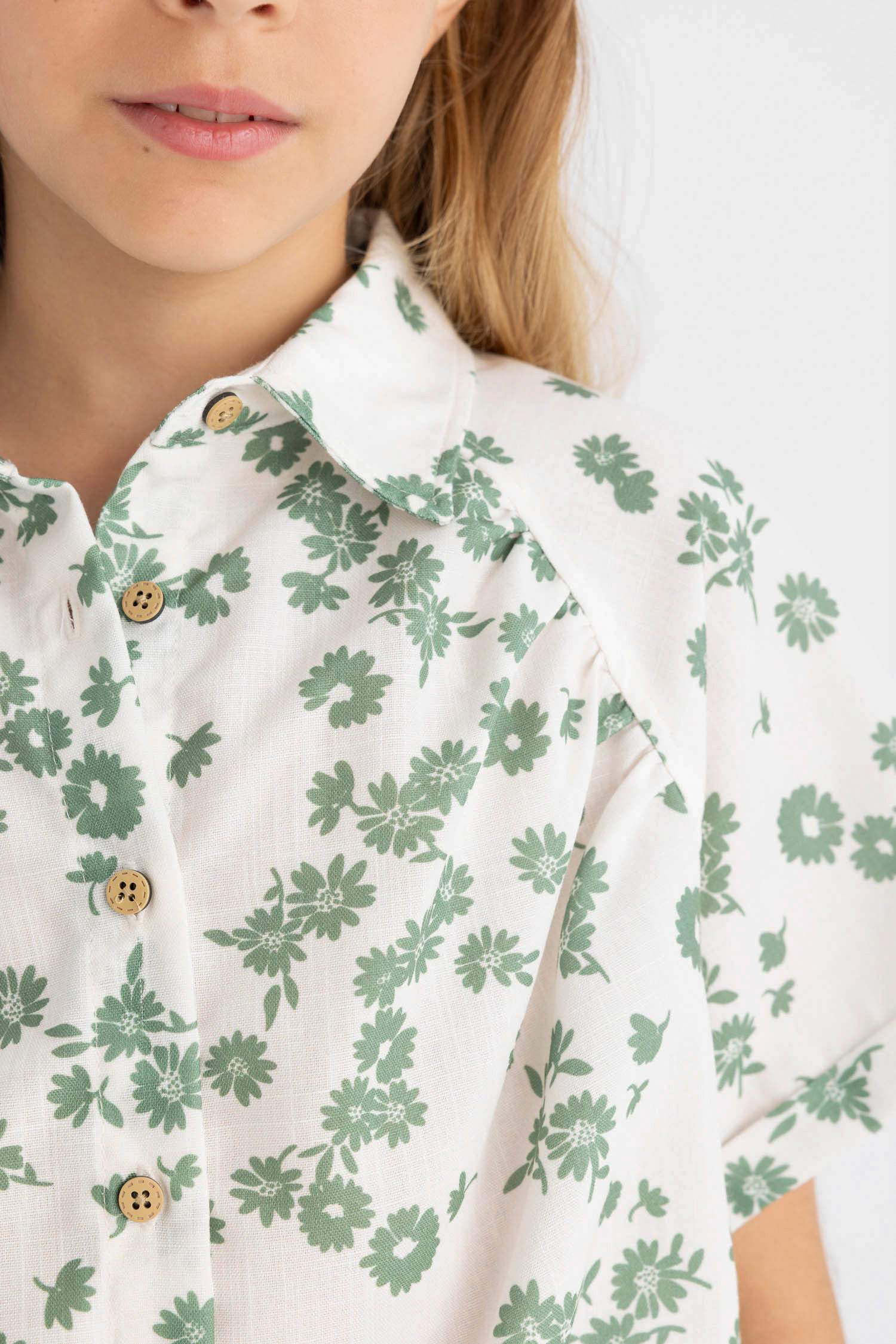 قميص كروب بناتي فلورال نص كم قطن