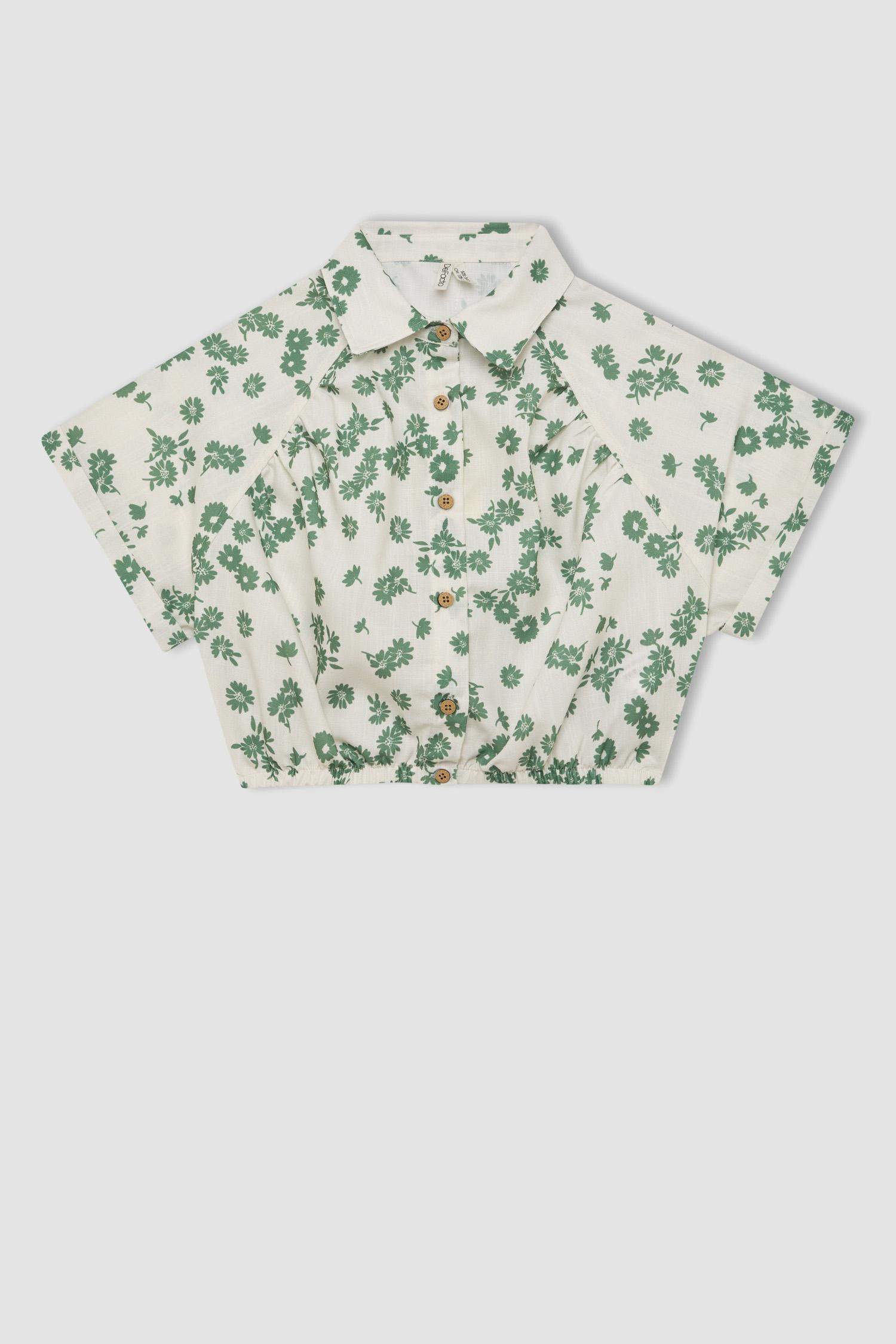 قميص كروب بناتي فلورال نص كم قطن