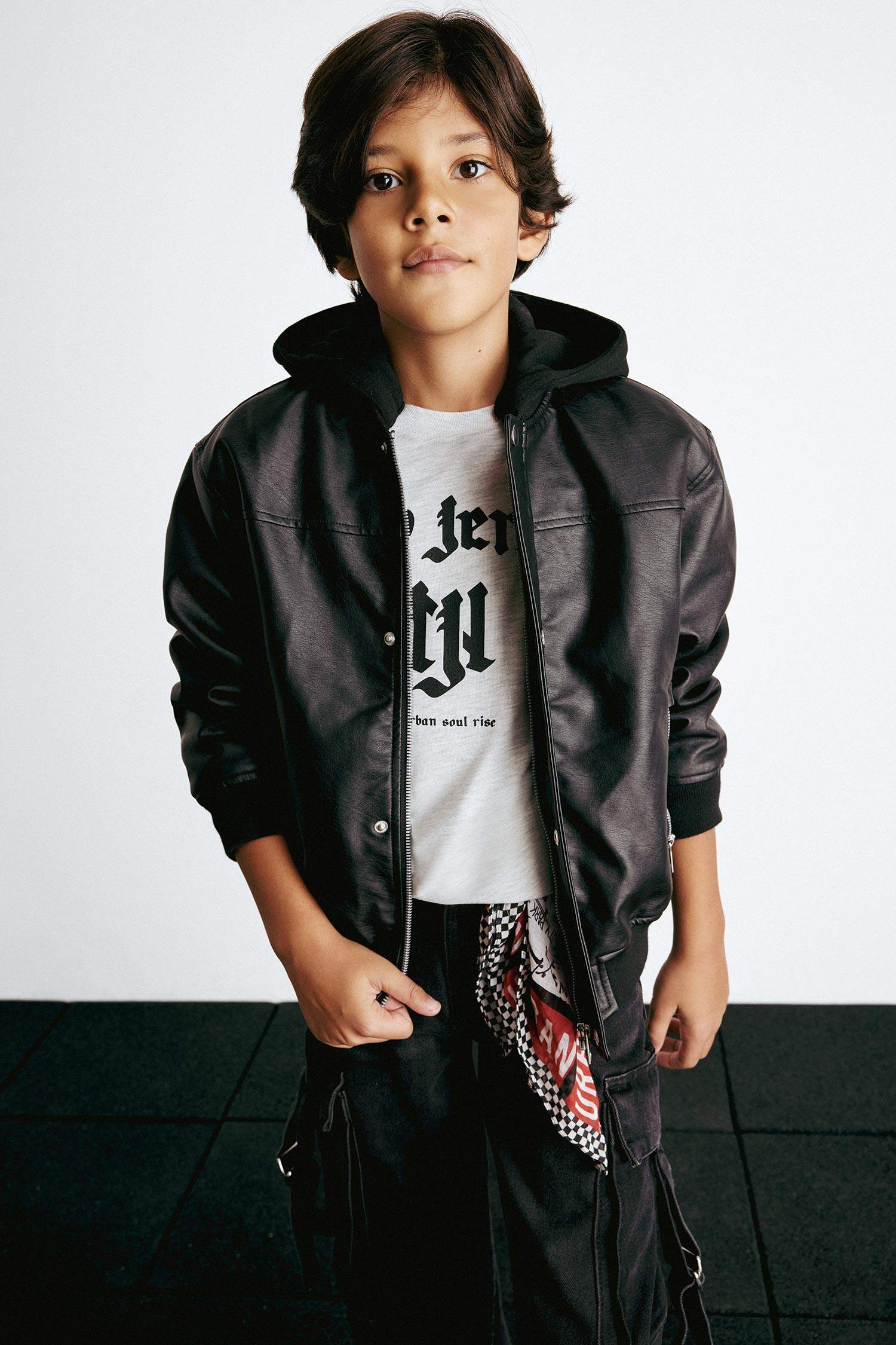 Boy Waterproof College Collar Plush Lined Bomber Jacket