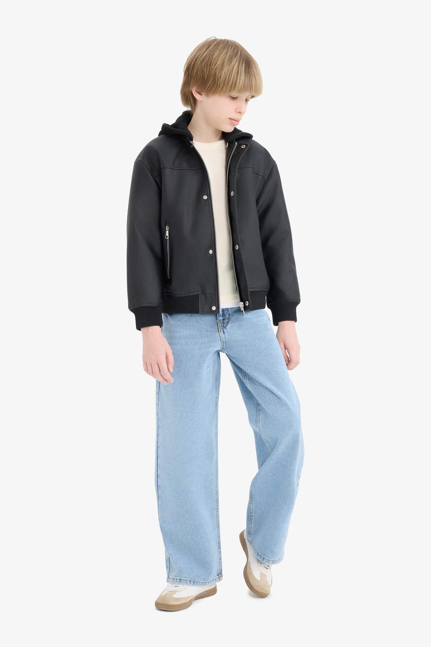 Boy Waterproof College Collar Plush Lined Bomber Jacket