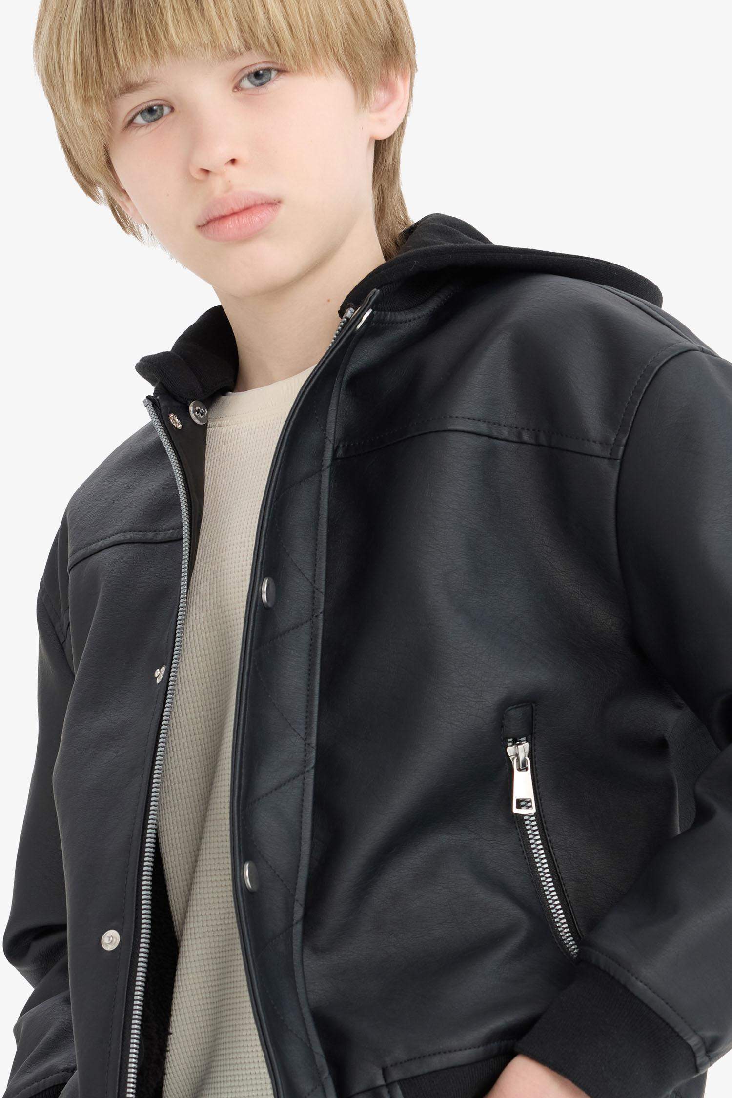 Boy Waterproof College Collar Plush Lined Bomber Jacket