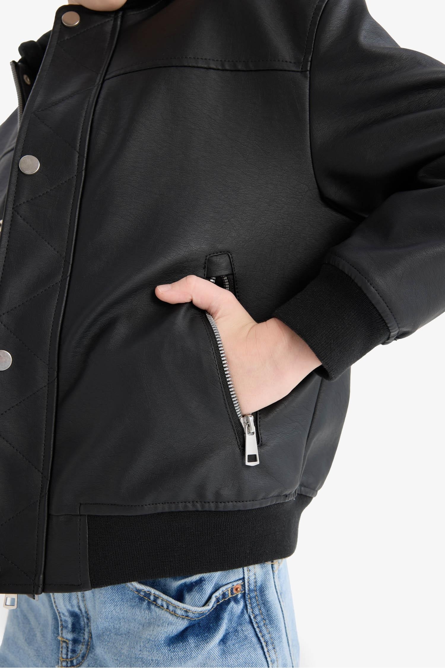 Boy Waterproof College Collar Plush Lined Bomber Jacket