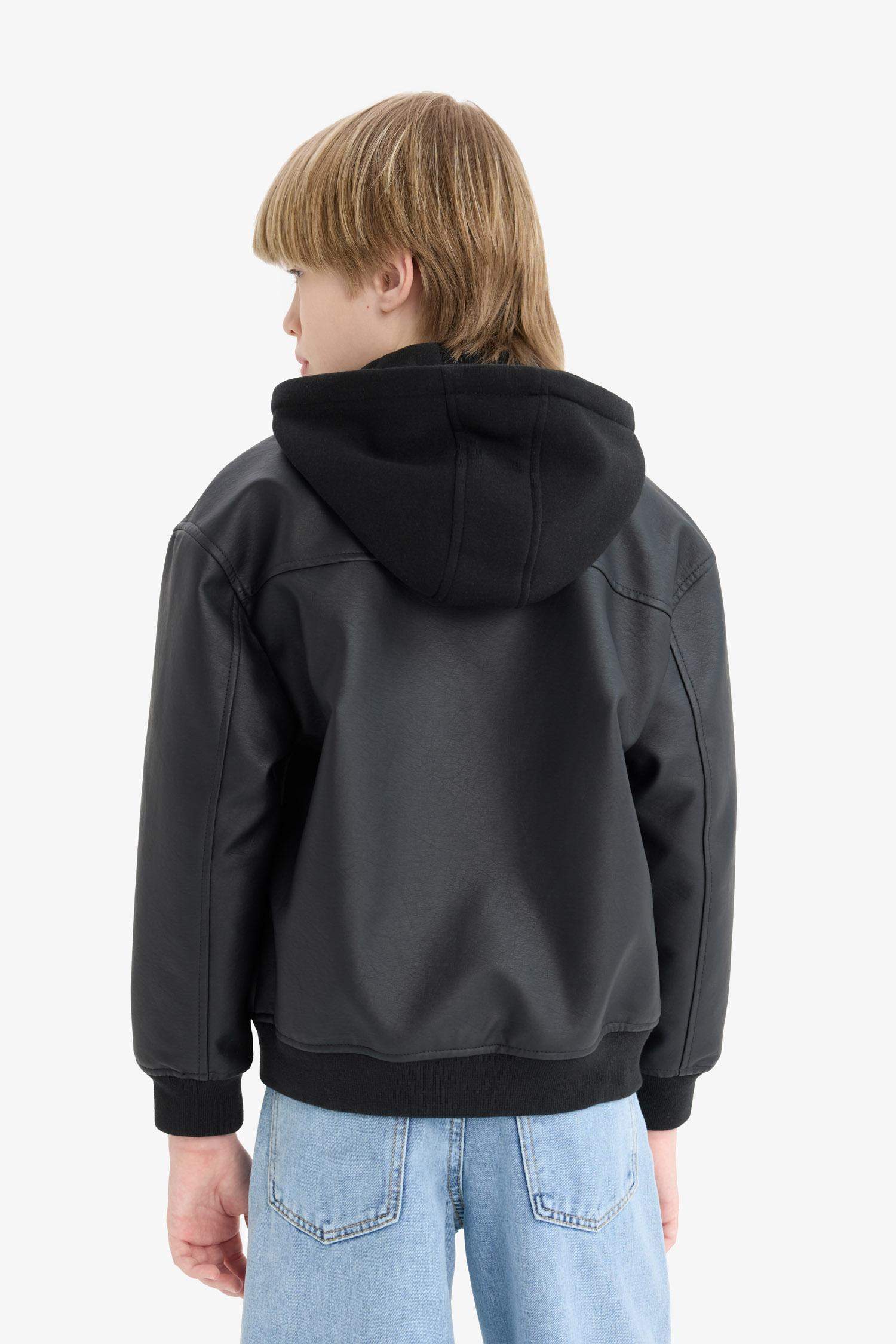 Boy Waterproof College Collar Plush Lined Bomber Jacket