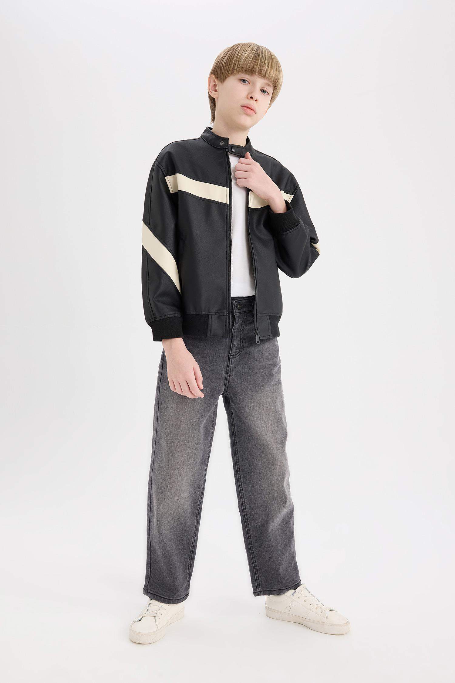 جاكيت بومبر اولادي وتر بروف جلد صناعي