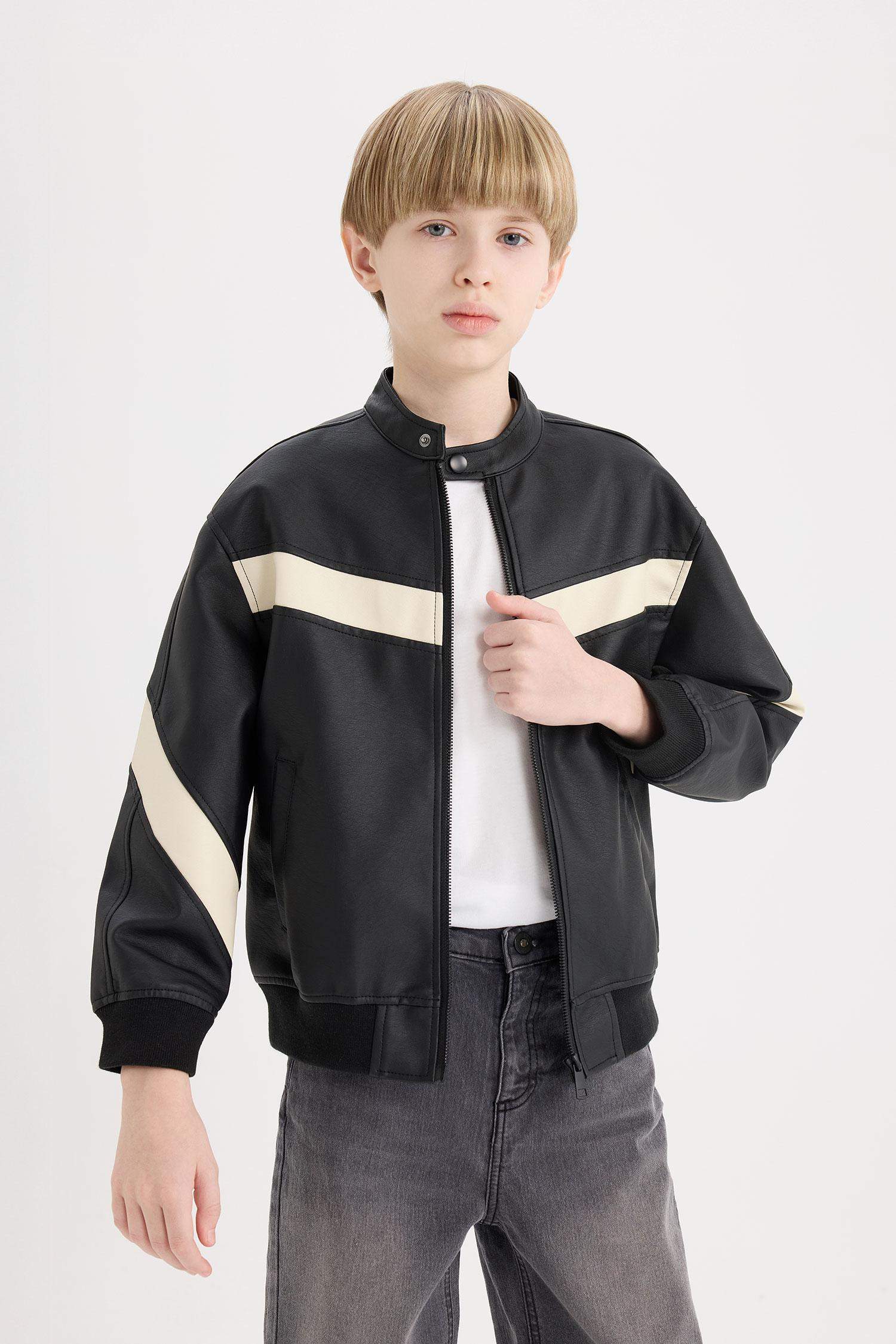 جاكيت بومبر اولادي وتر بروف جلد صناعي