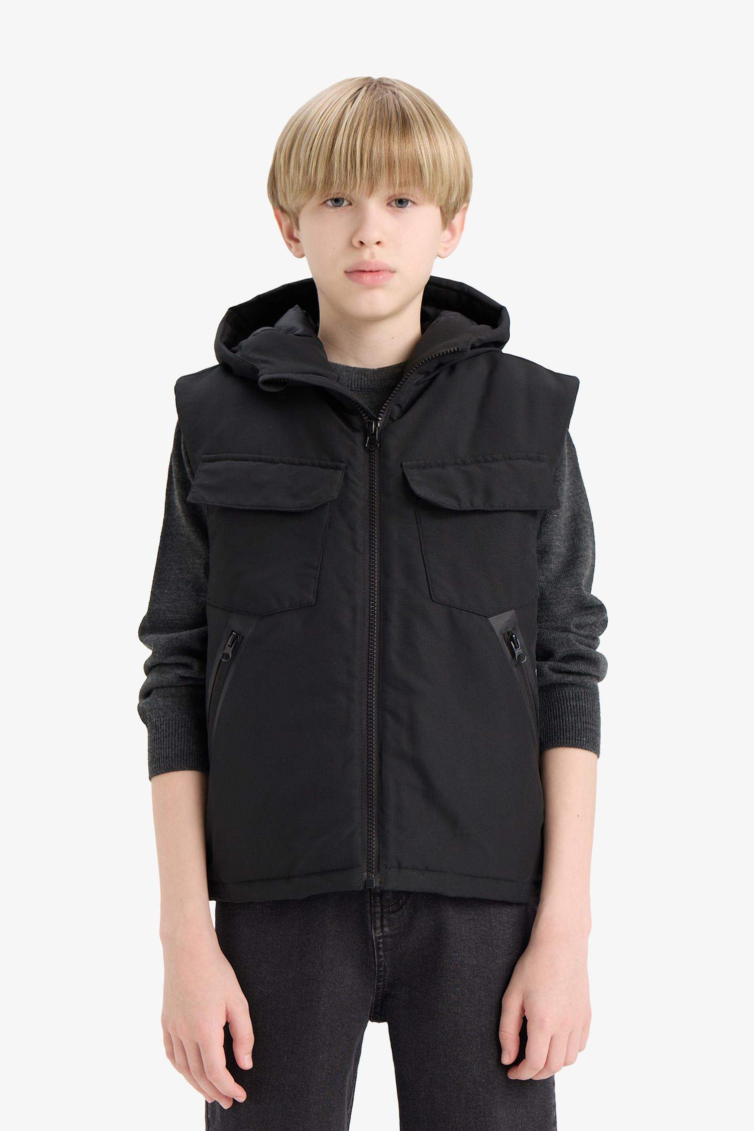 Erkek Çocuk Su Geçirmez Kapüşonlu Fermuarlı Yelek