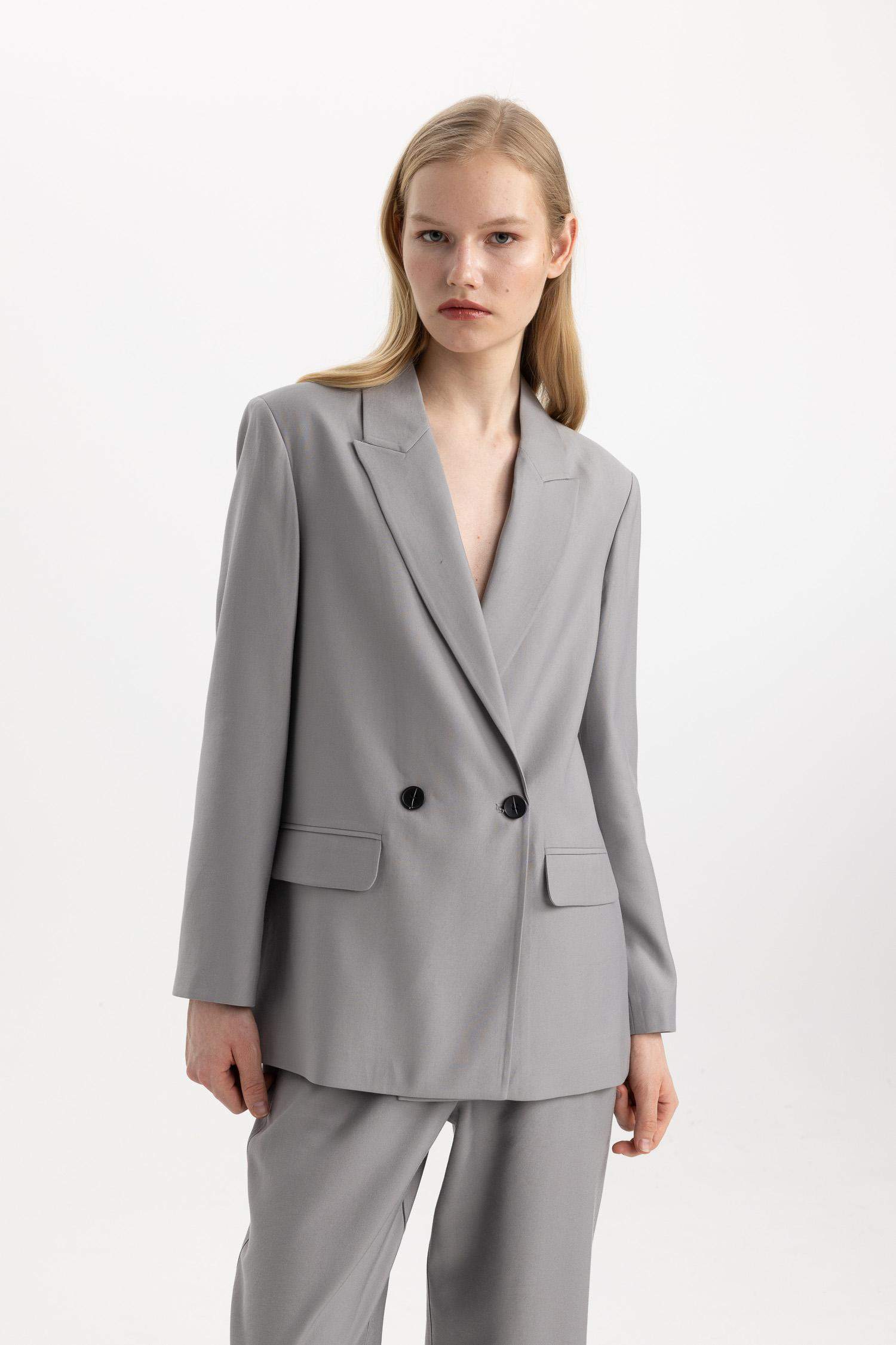 Oversize Geniş Kalıp Basic Düz Cepli Blazer Ceket