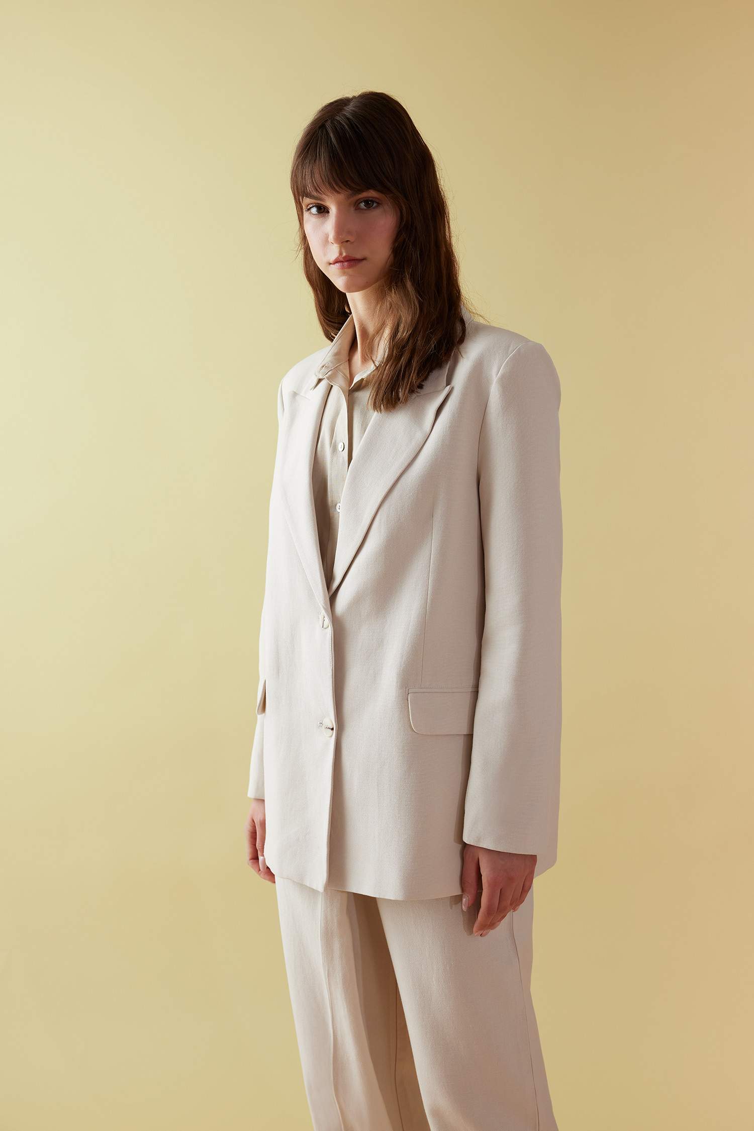 Relax Fit Ceket Yaka Keten Karışımlı Blazer Ceket