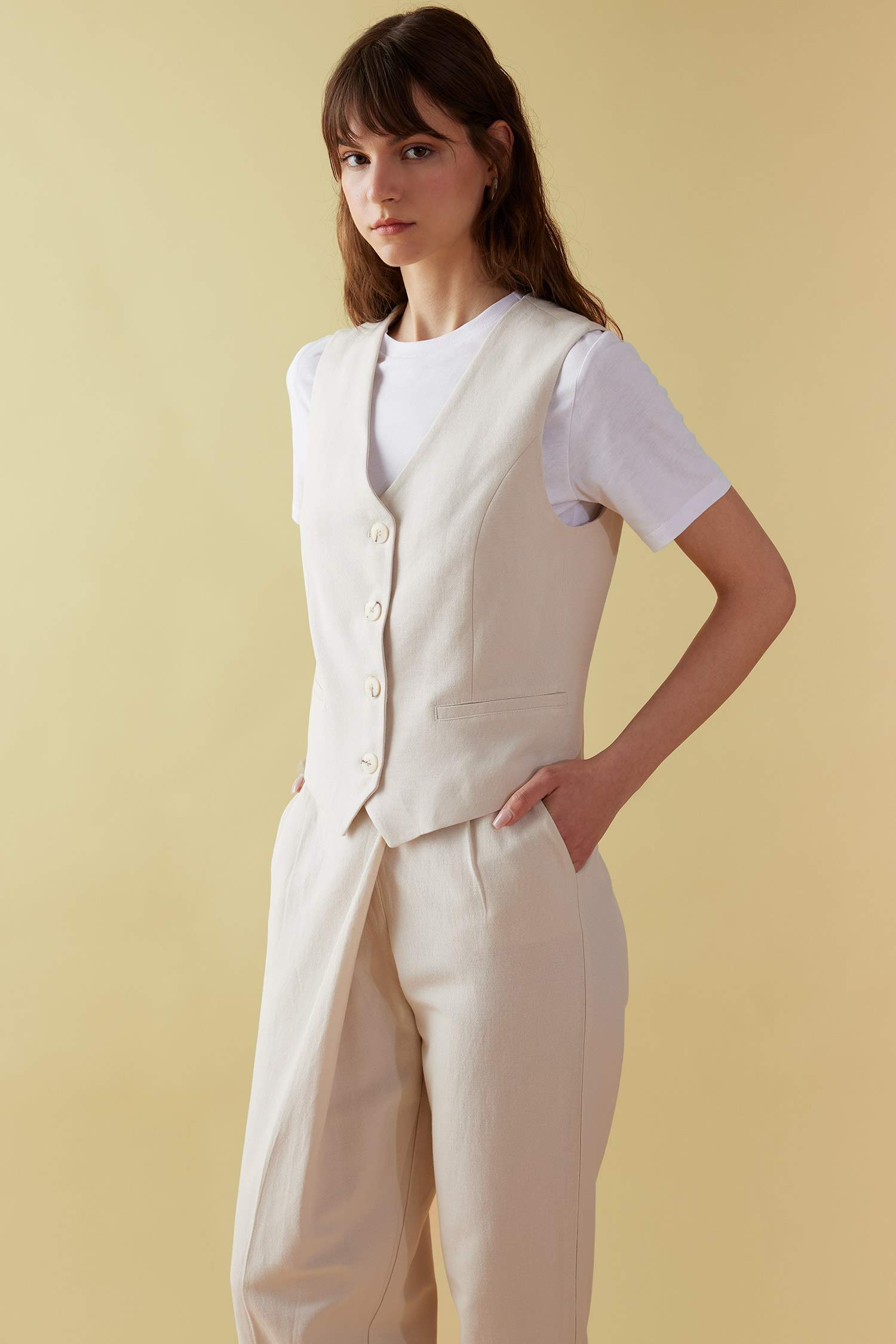 V-Neck Linen Blend Vest