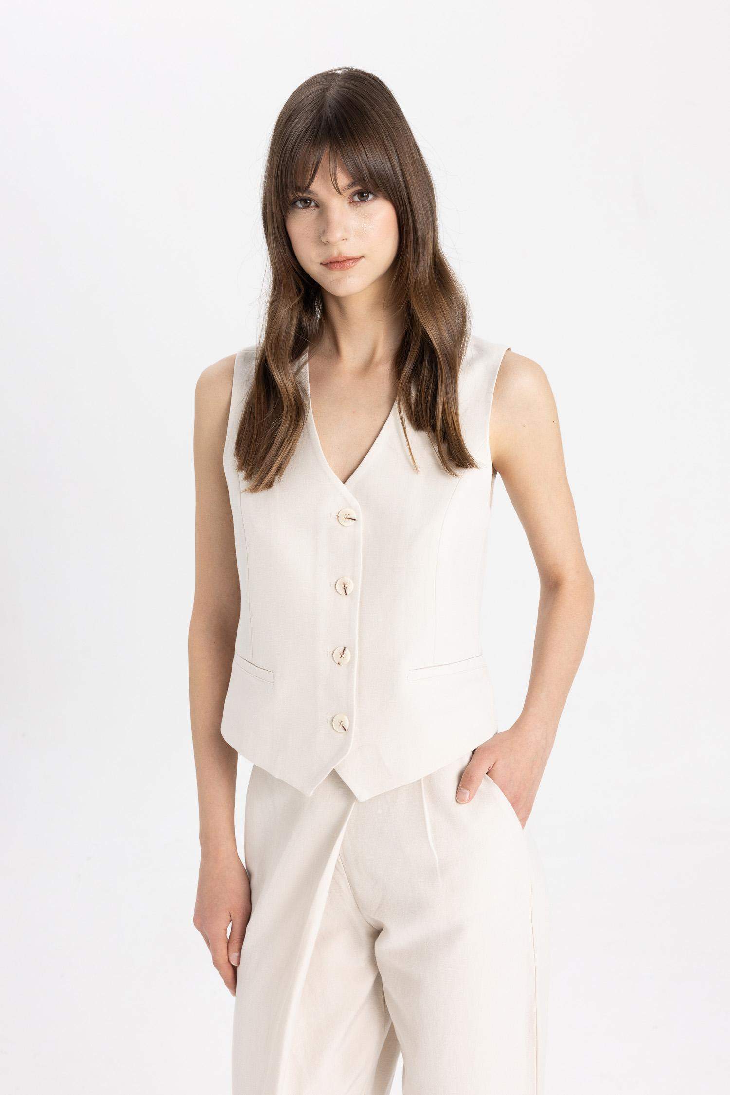 V-Neck Linen Blend Vest