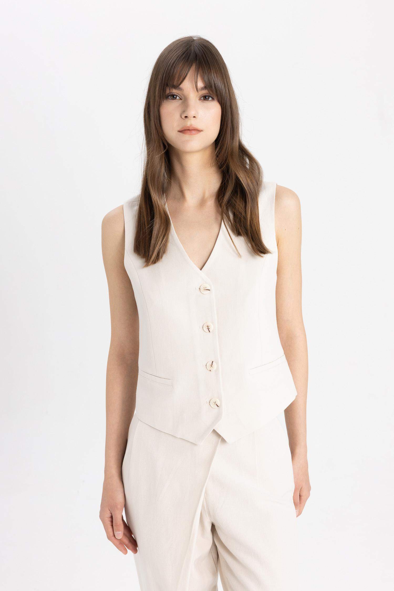 V-Neck Linen Blend Vest