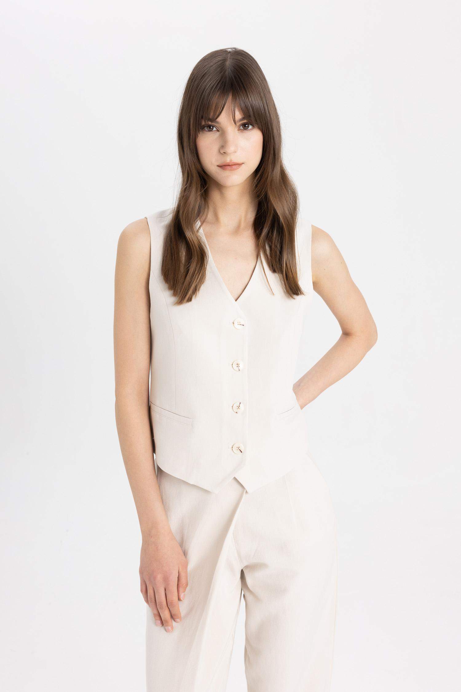 V-Neck Linen Blend Vest