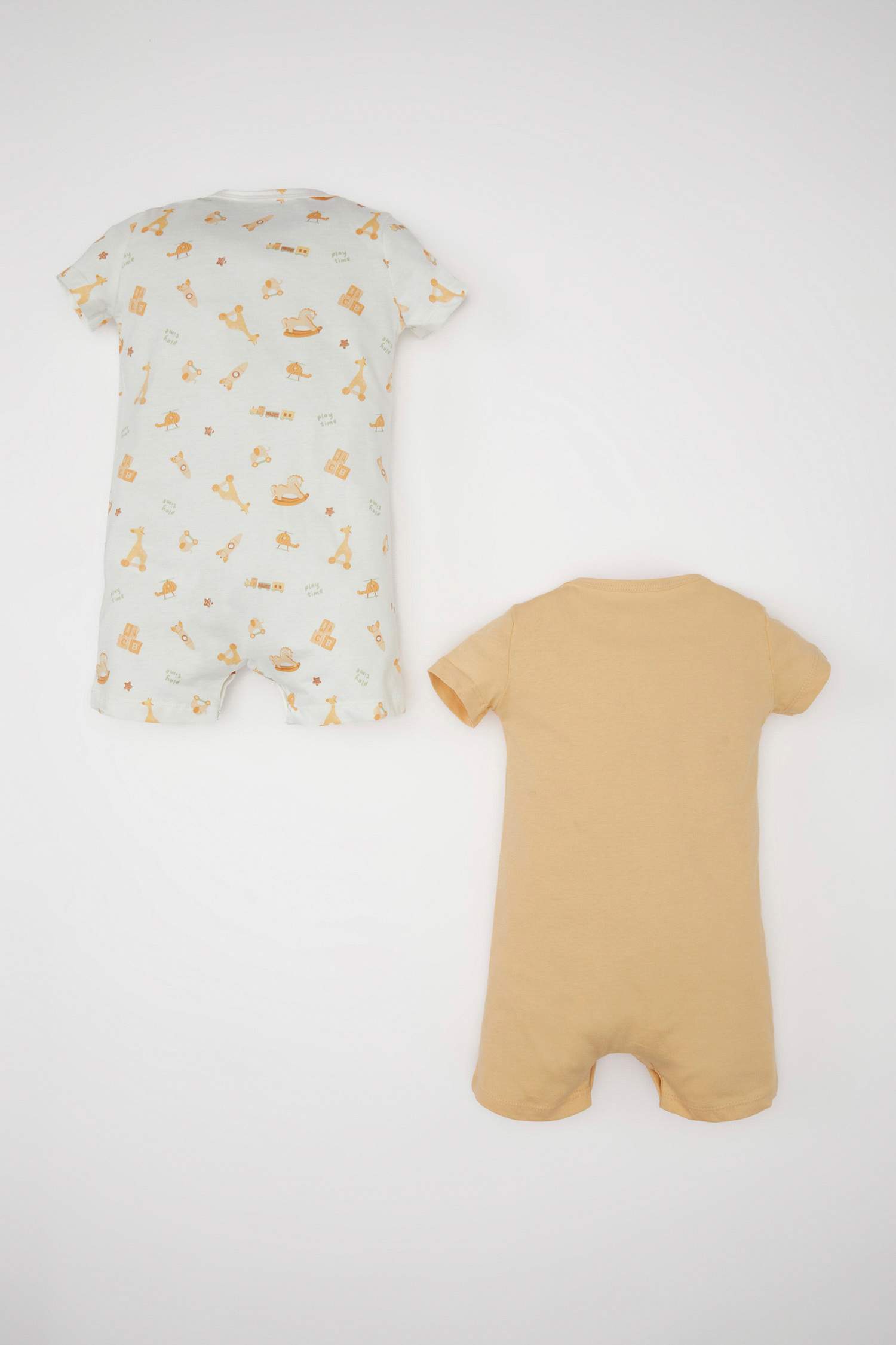 Erkek Bebek Yenidoğan Safari Baskılı Penye 2'li Kısa Kollu Tulum