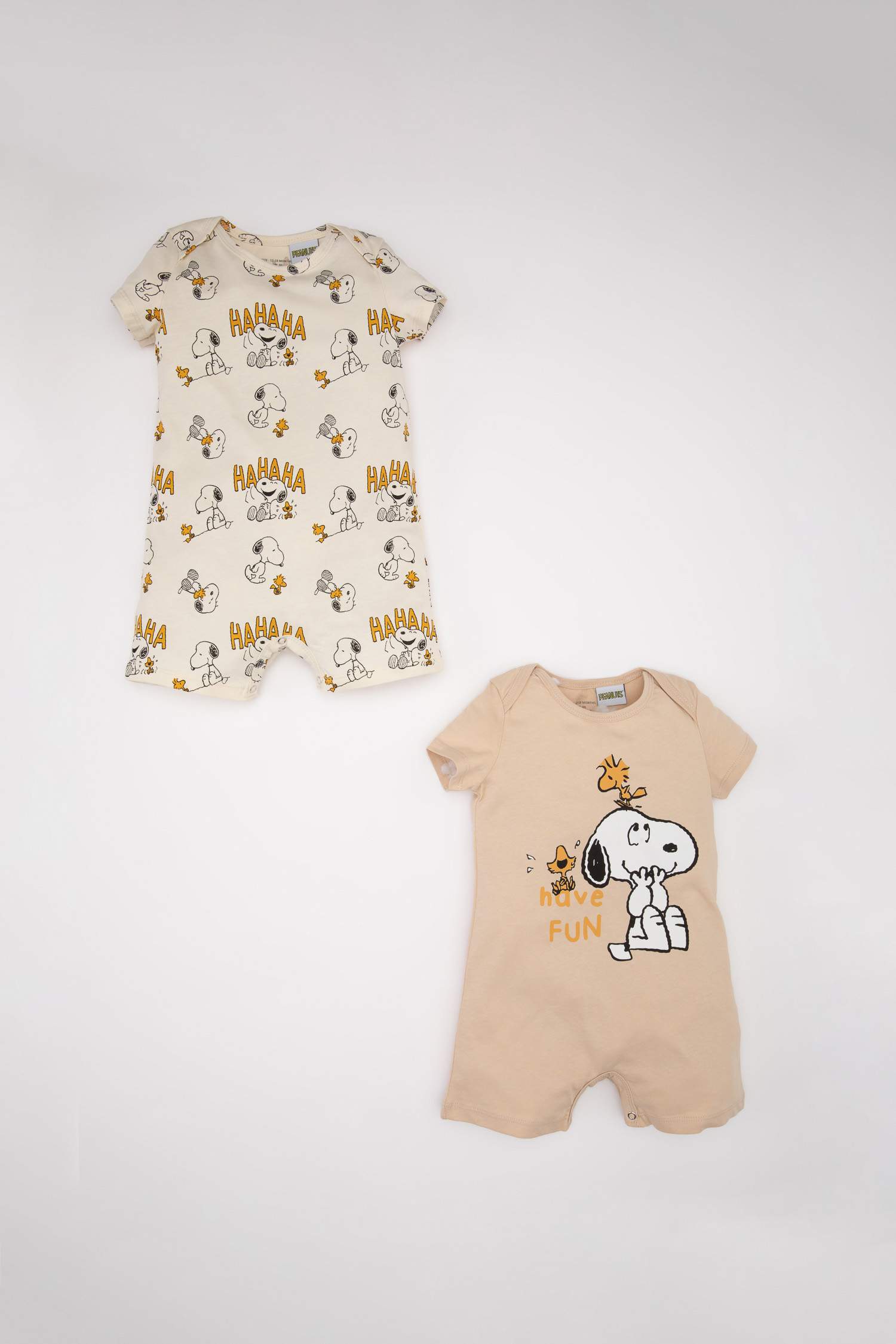 Erkek Bebek Yenidoğan Snoopy Penye 2'li Kısa Kollu Tulum