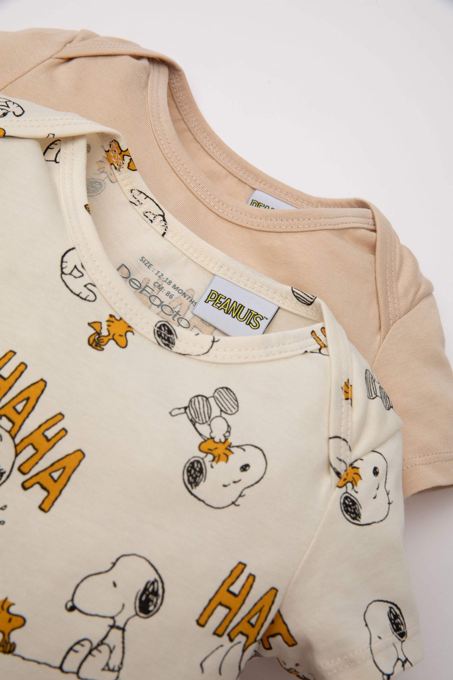 Erkek Bebek Yenidoğan Snoopy Penye 2'li Kısa Kollu Tulum