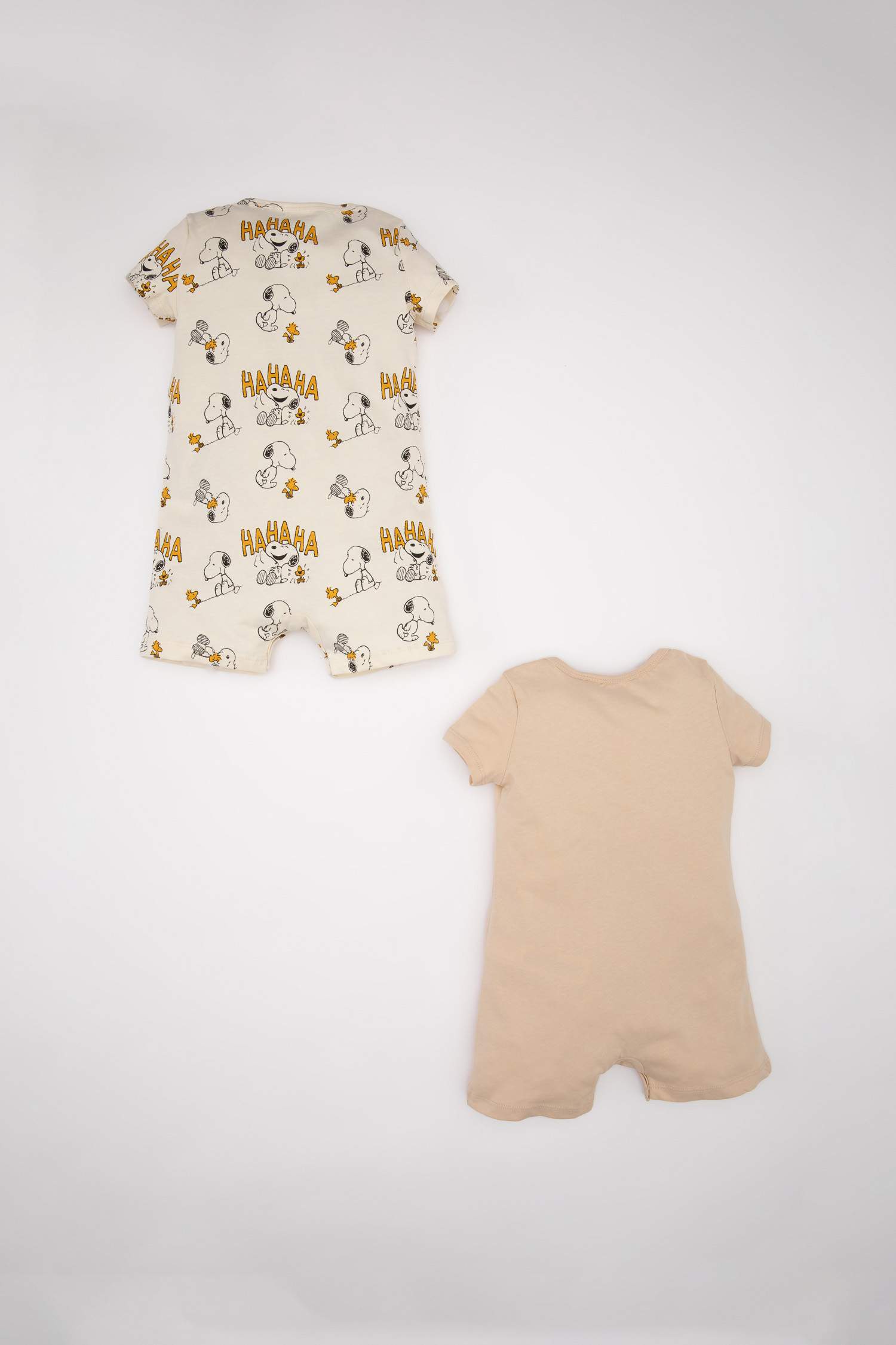 Erkek Bebek Yenidoğan Snoopy Penye 2'li Kısa Kollu Tulum