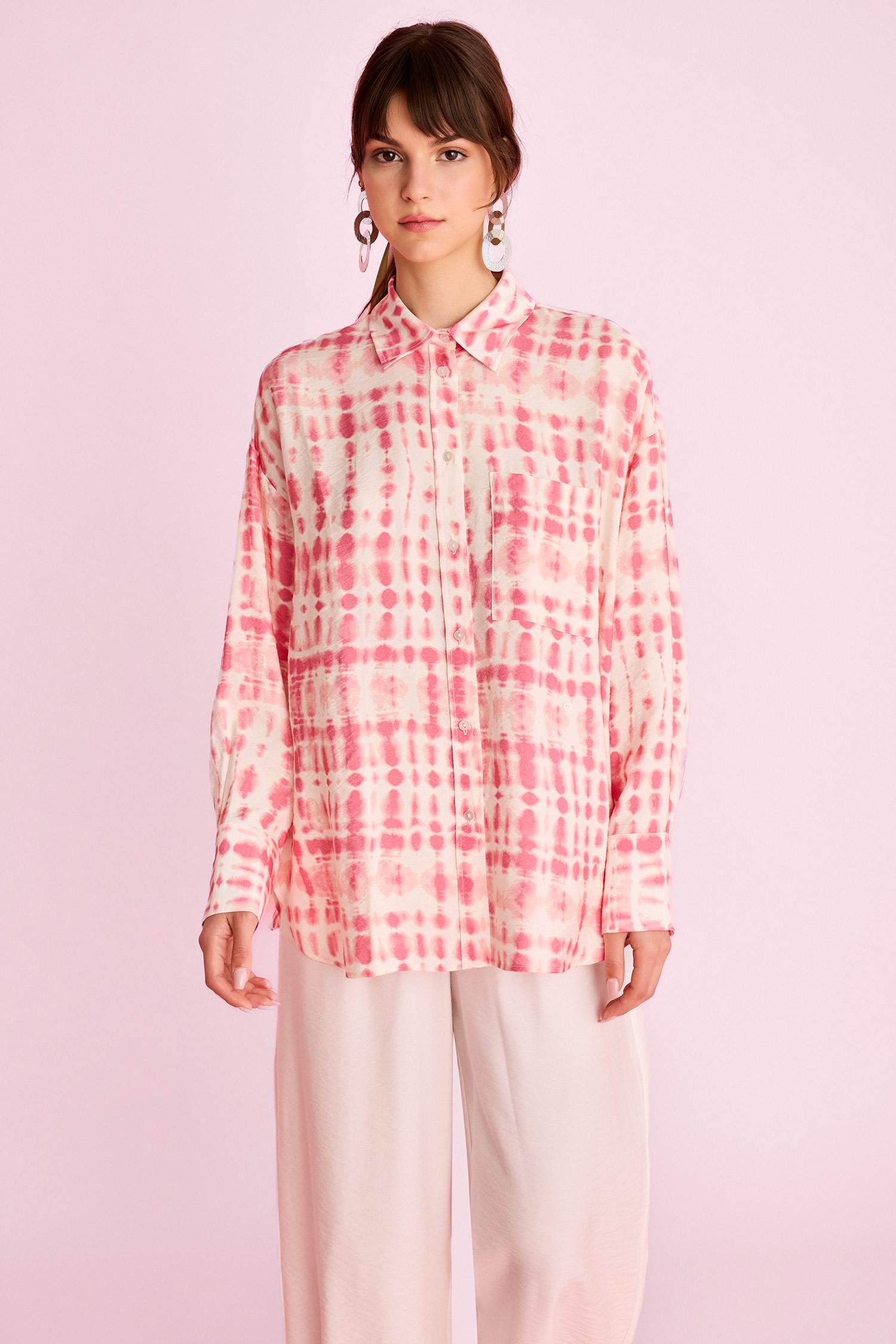 Relax Fit Desenli Uzun Kollu Gömlek Tunik