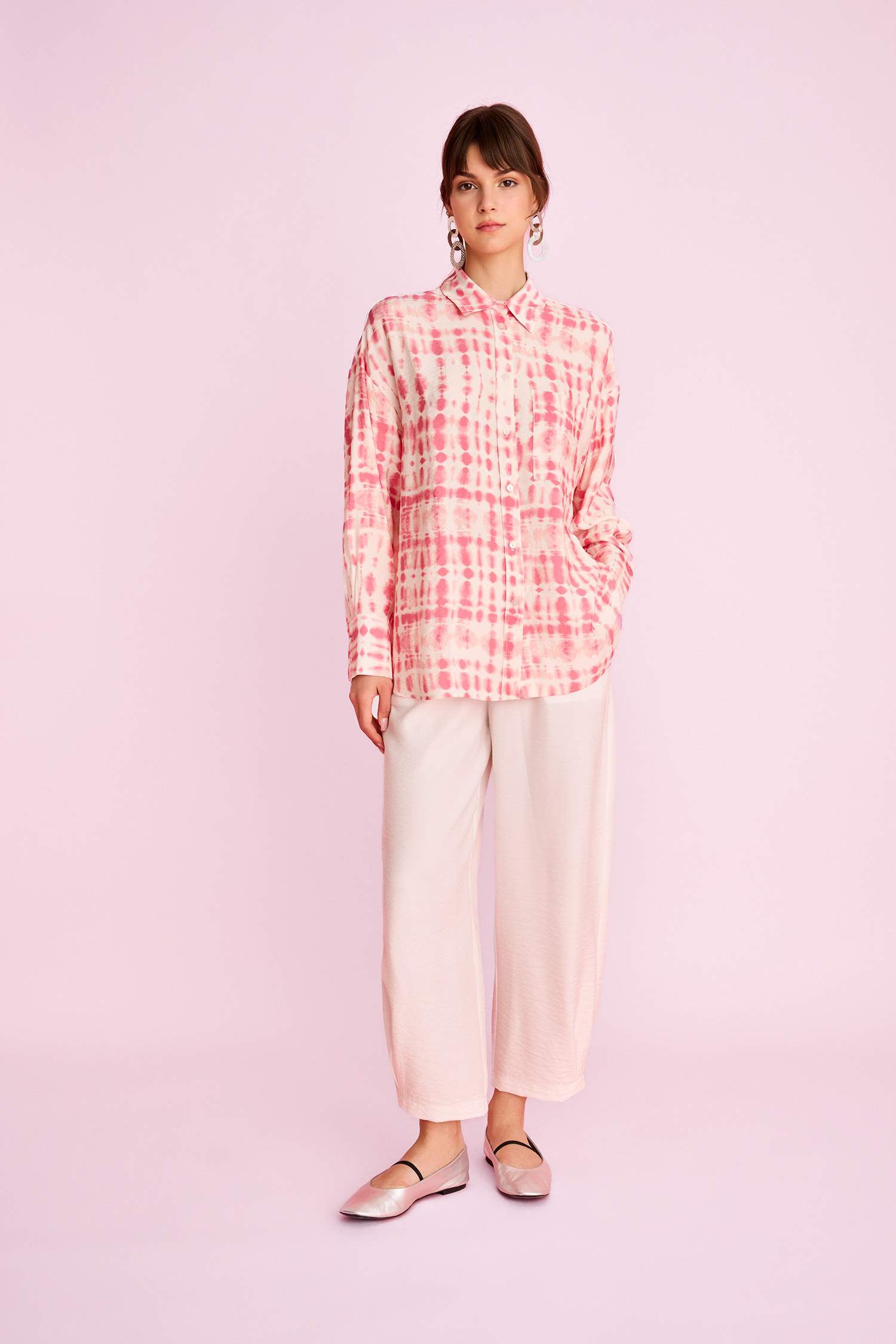 Relax Fit Desenli Uzun Kollu Gömlek Tunik