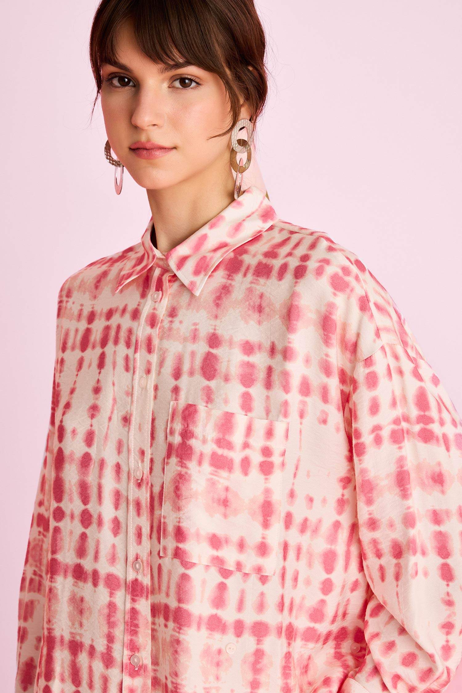 Relax Fit Desenli Uzun Kollu Gömlek Tunik