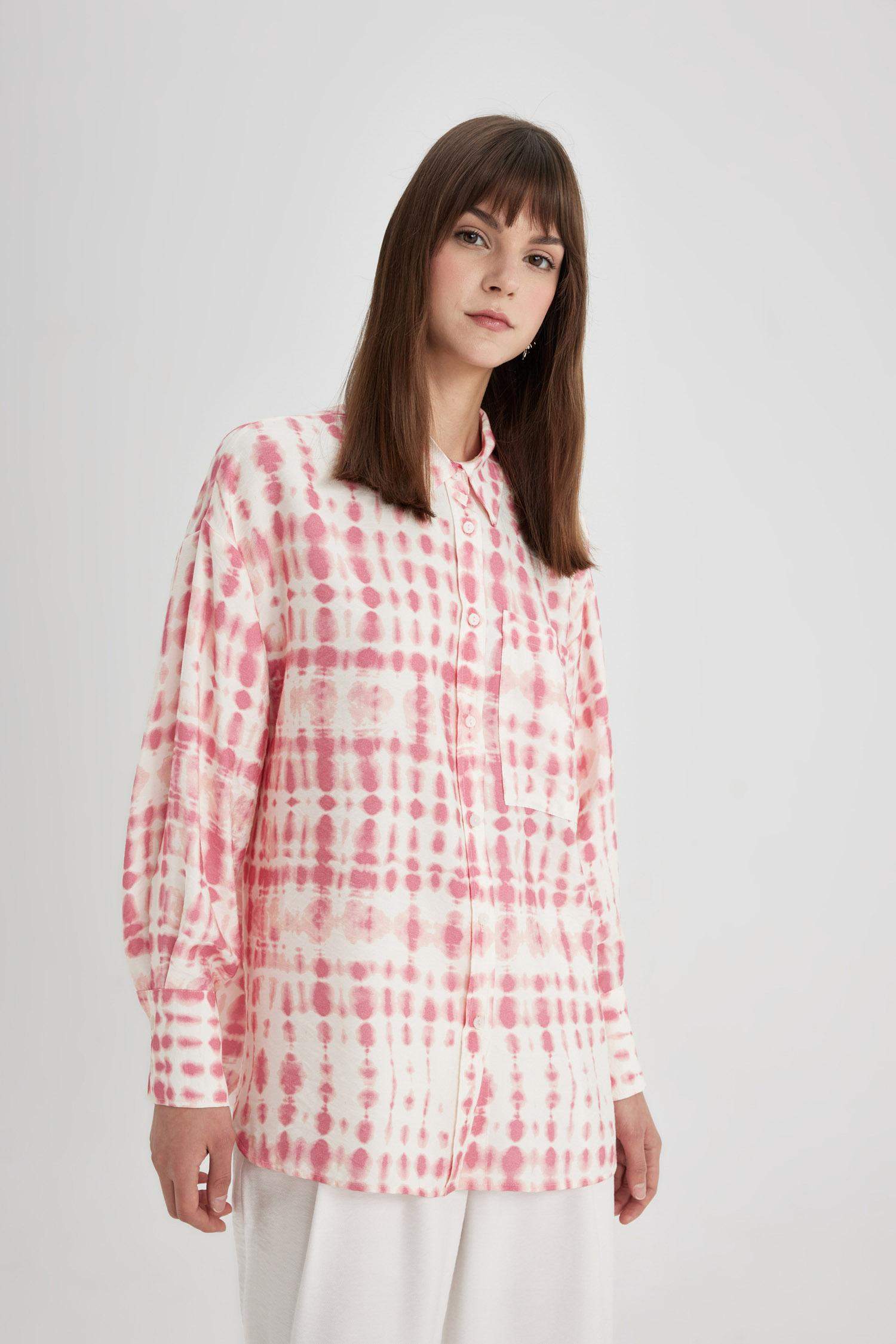 Relax Fit Desenli Uzun Kollu Gömlek Tunik