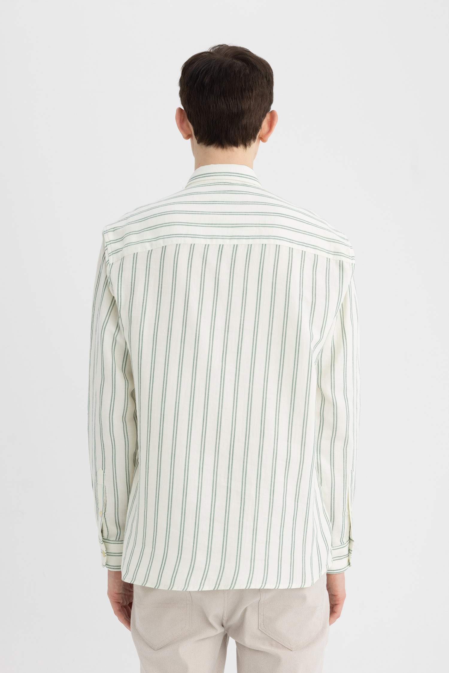 قميص مخطط قطن كم طويل قصة عادية