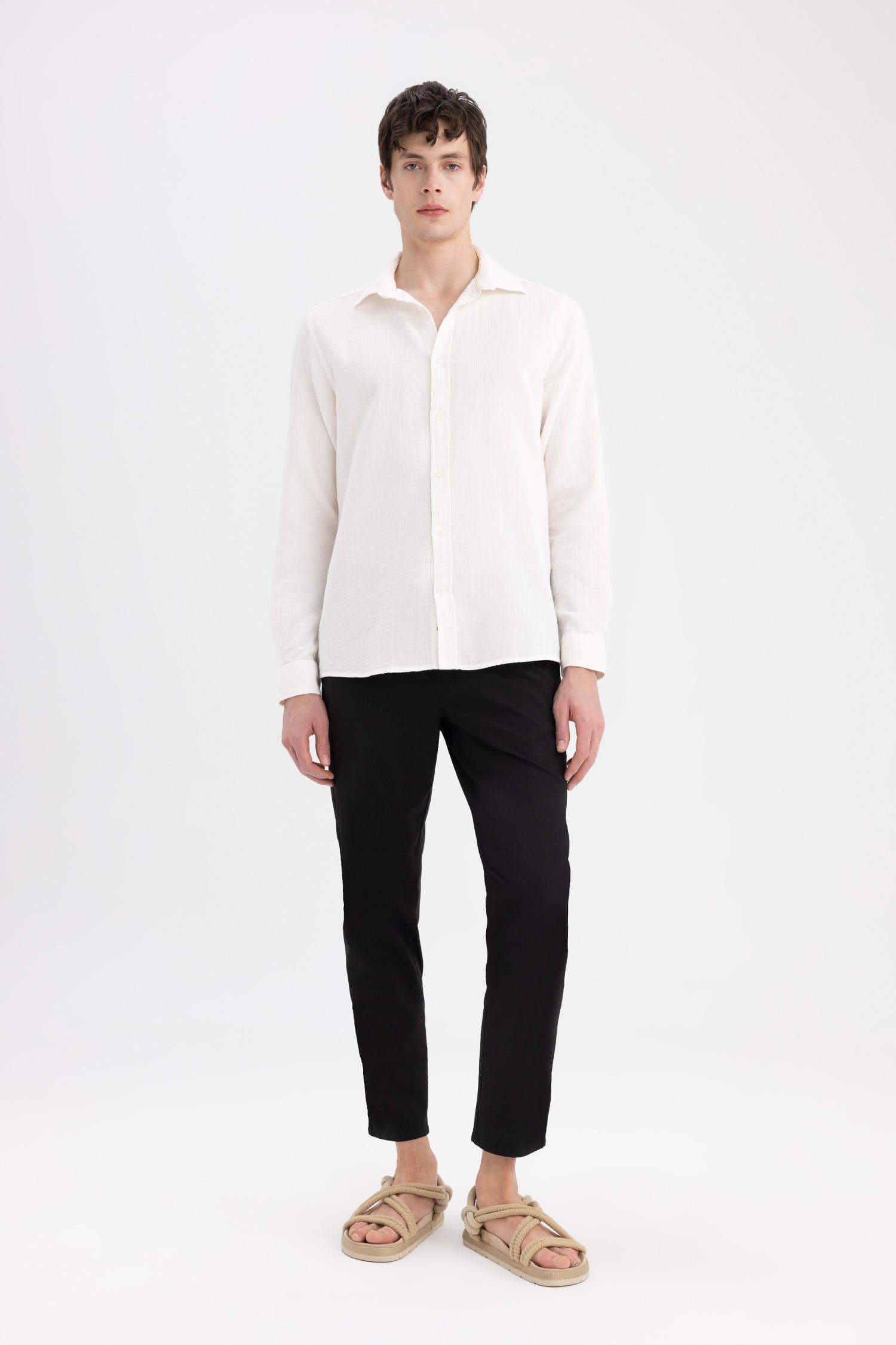 قميص بولو قطن كم طويل قصة عادية