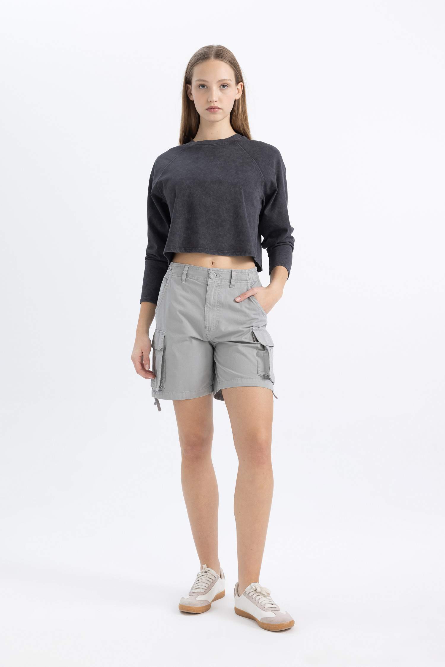 Coool Loose Fit Yıkamalı Soluk Efektli Uzun Kollu Tişört