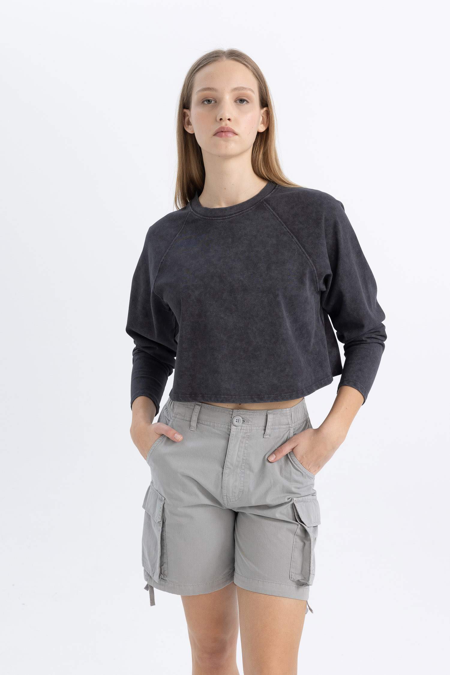 Coool Loose Fit Yıkamalı Soluk Efektli Uzun Kollu Tişört