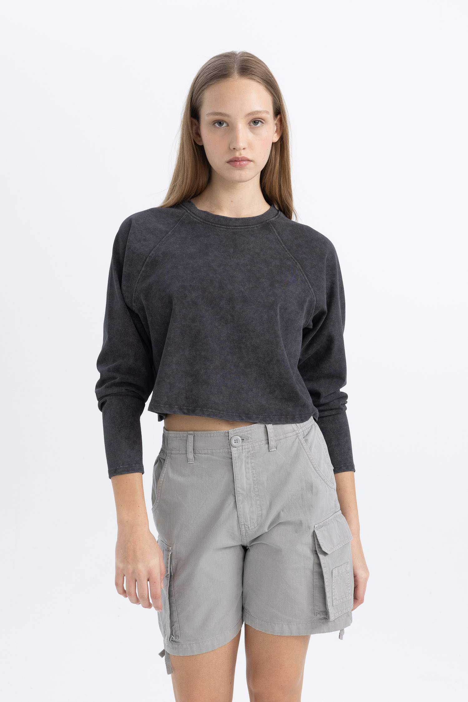 Coool Loose Fit Yıkamalı Soluk Efektli Uzun Kollu Tişört