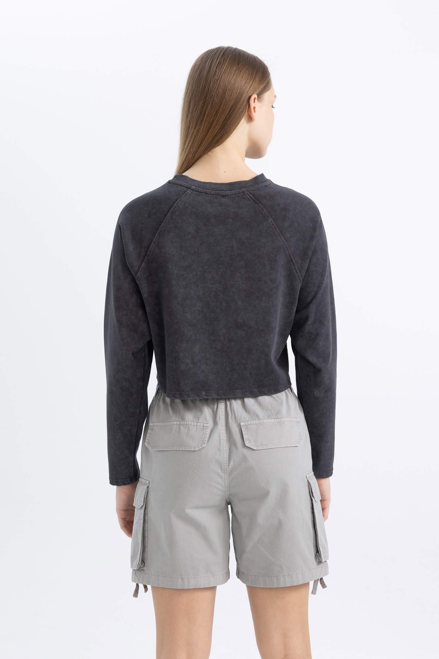 Coool Loose Fit Yıkamalı Soluk Efektli Uzun Kollu Tişört