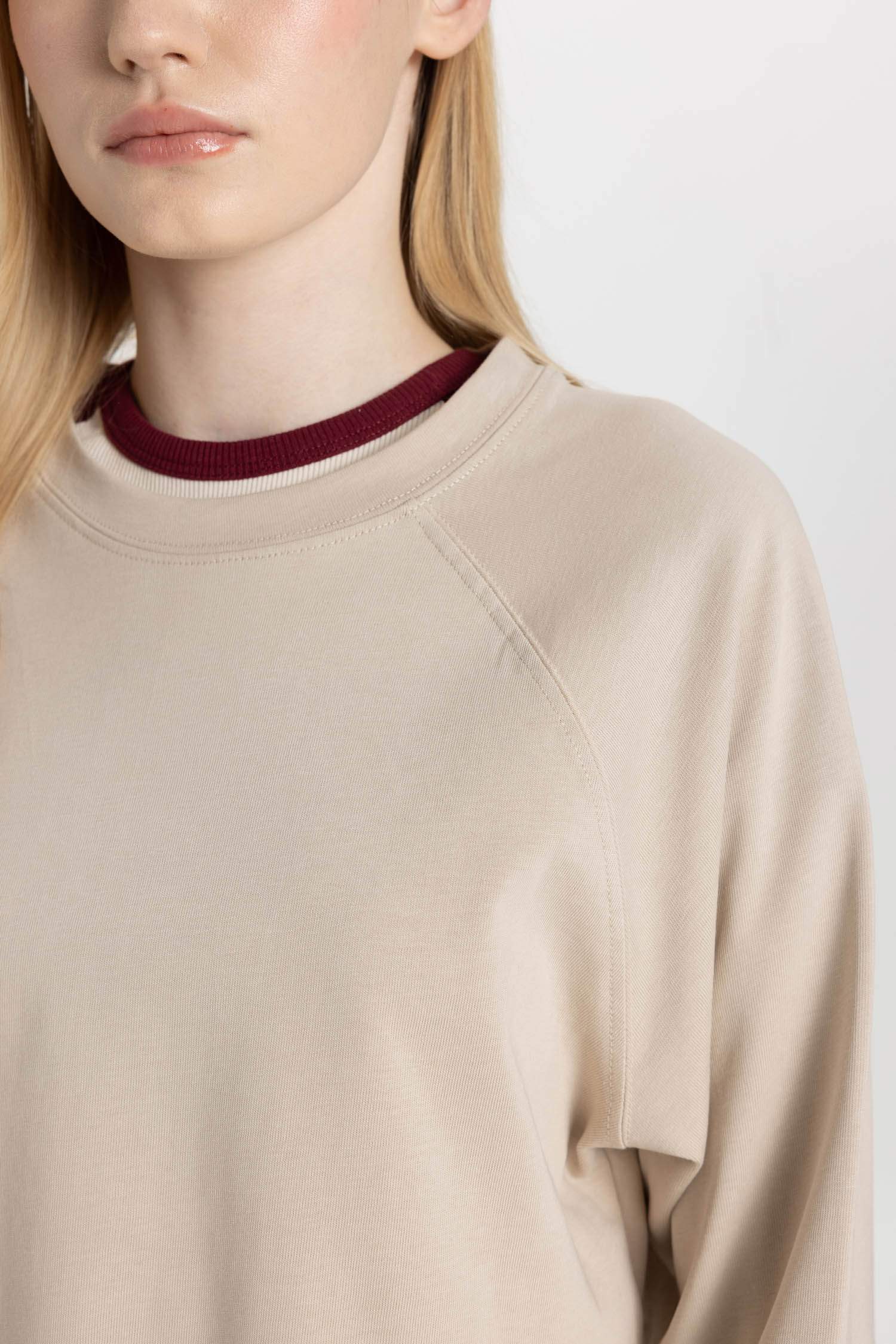 Coool Loose Fit Bisiklet Yaka Basic Düz Uzun Kollu Tişört