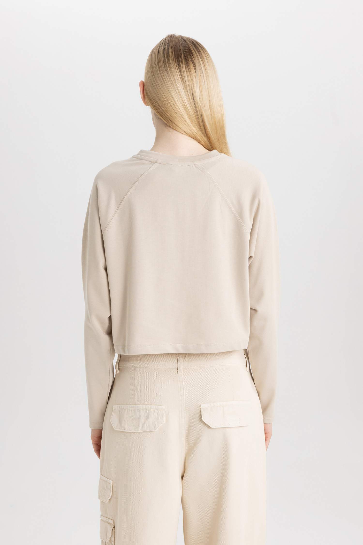 Coool Loose Fit Bisiklet Yaka Basic Düz Uzun Kollu Tişört