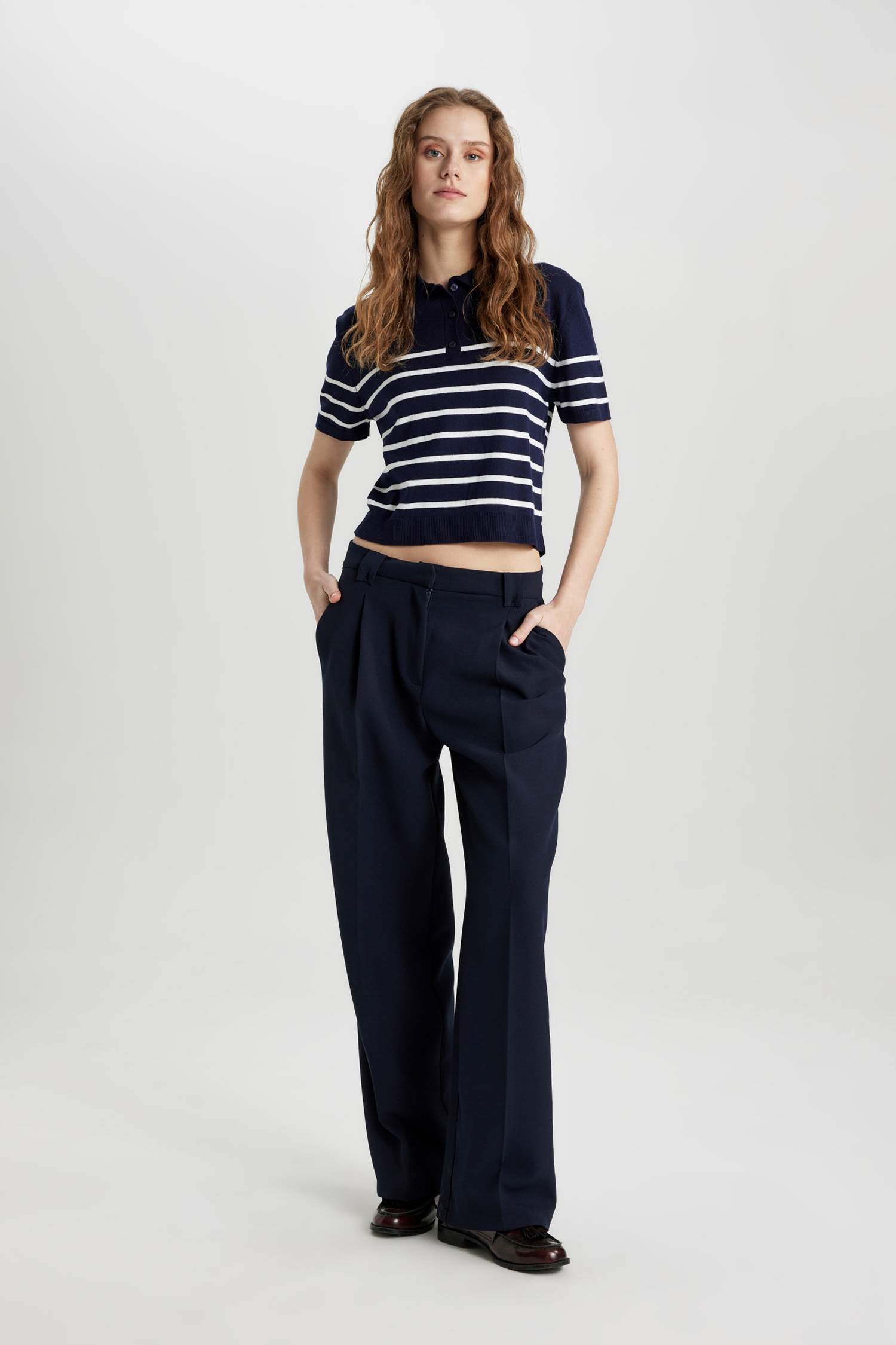 T-Shirt Polo en tricot rayé à manches courtes Coupe régulière