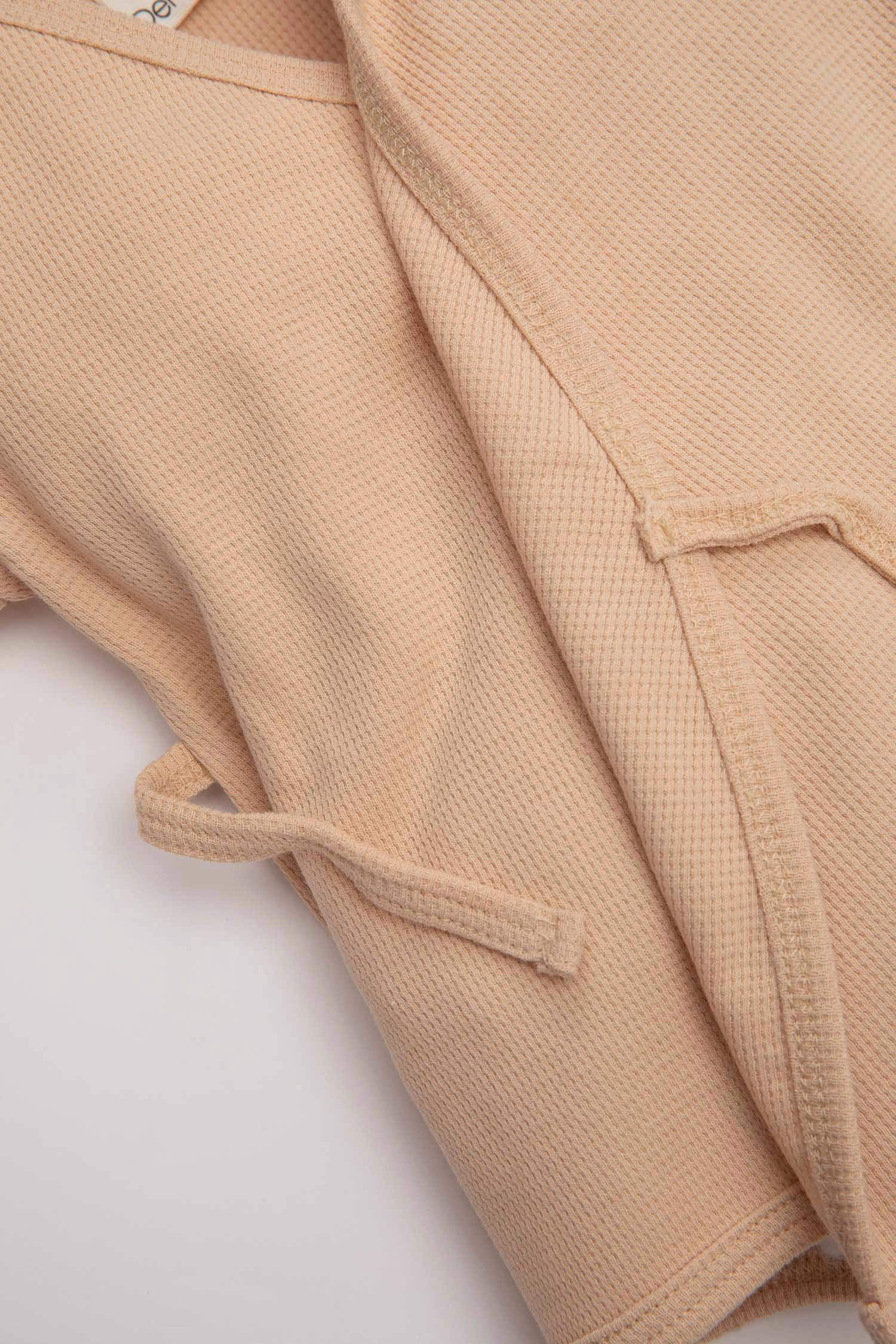 Kız Bebek 3'lü Takım Waffle Çıtçıtlı Kısa Kollu Body Şort Saç Bandı