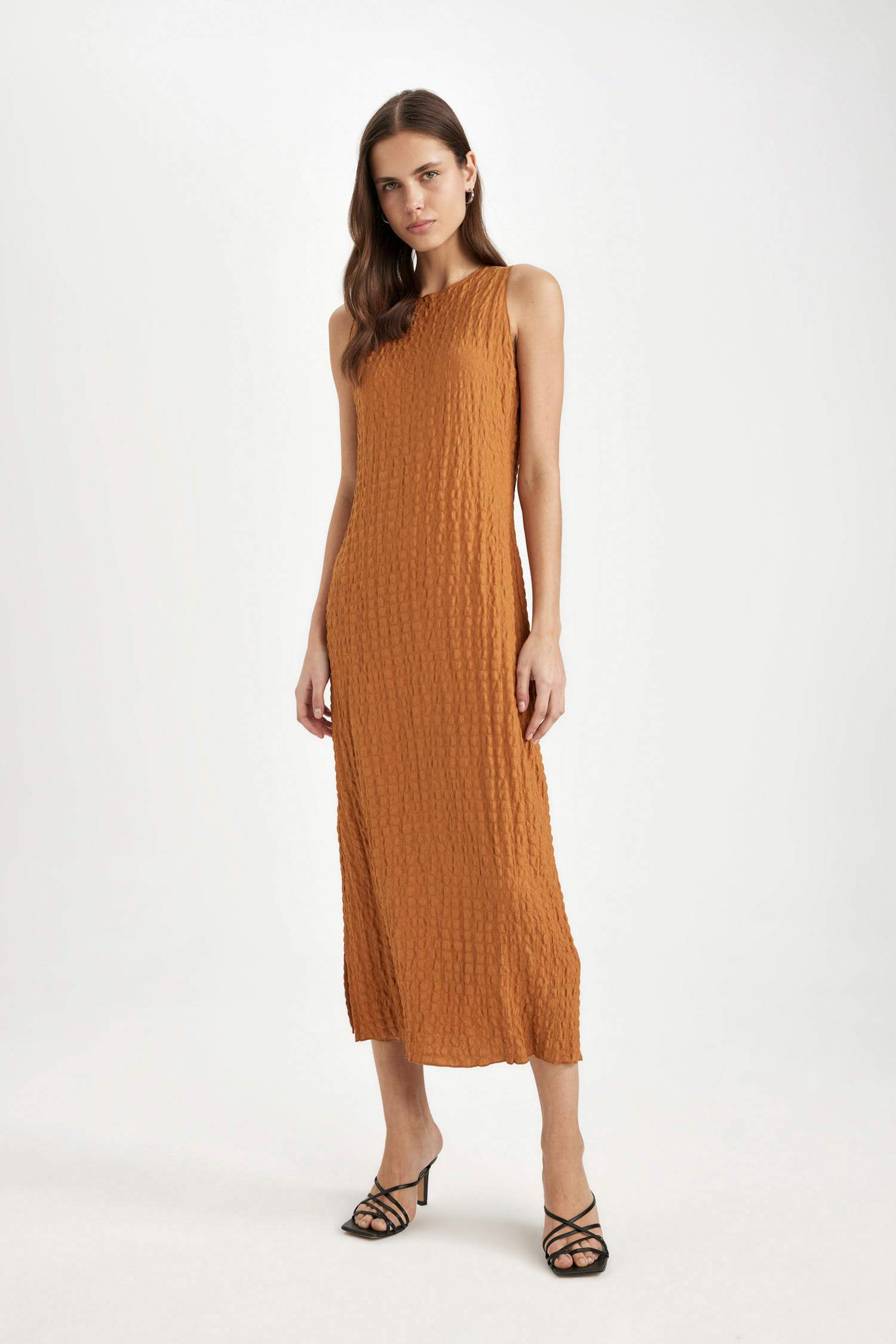 Bodycon Round Neck Wrap Sleeveless Midi Dress