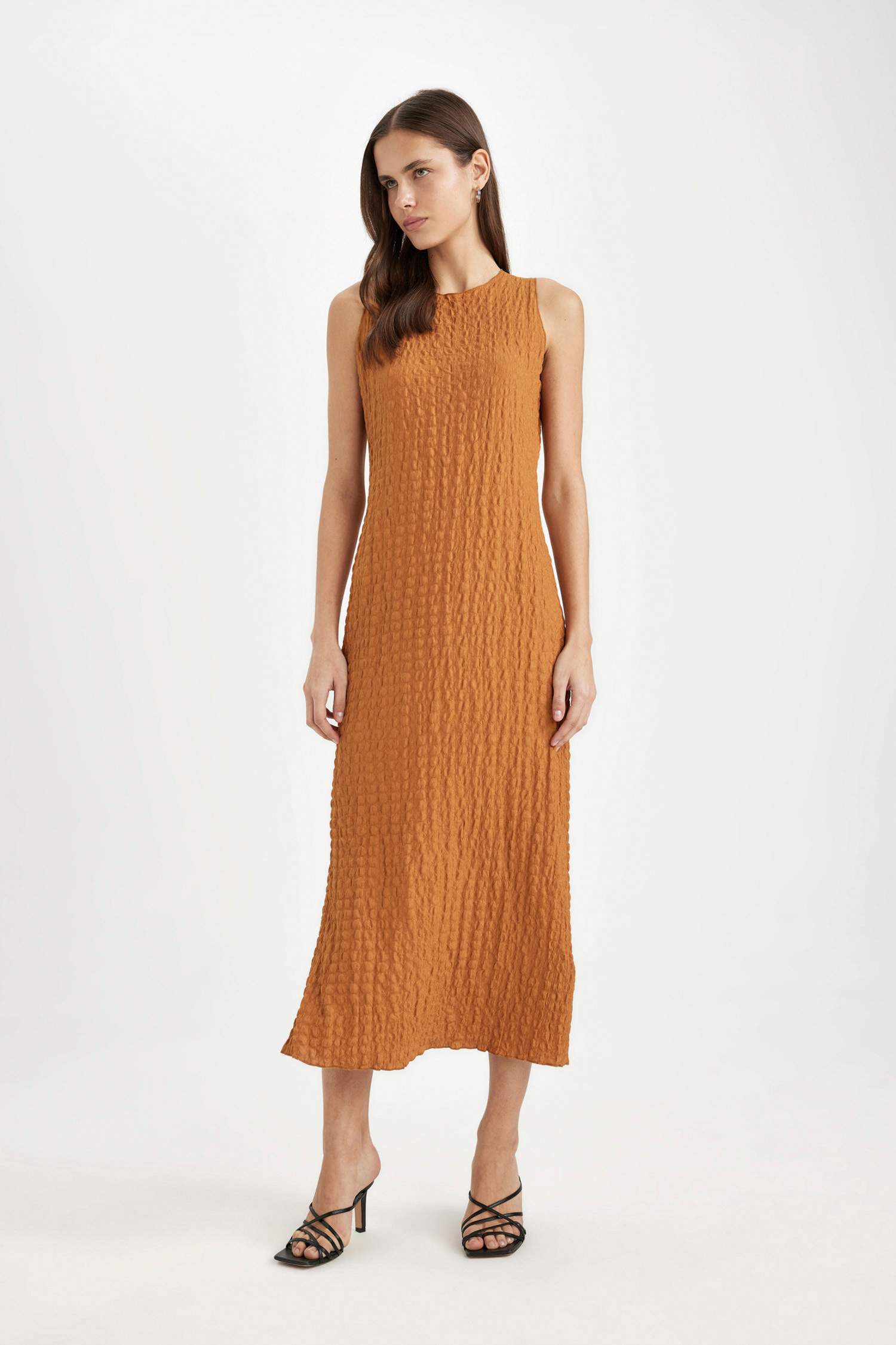 Bodycon Round Neck Wrap Sleeveless Midi Dress