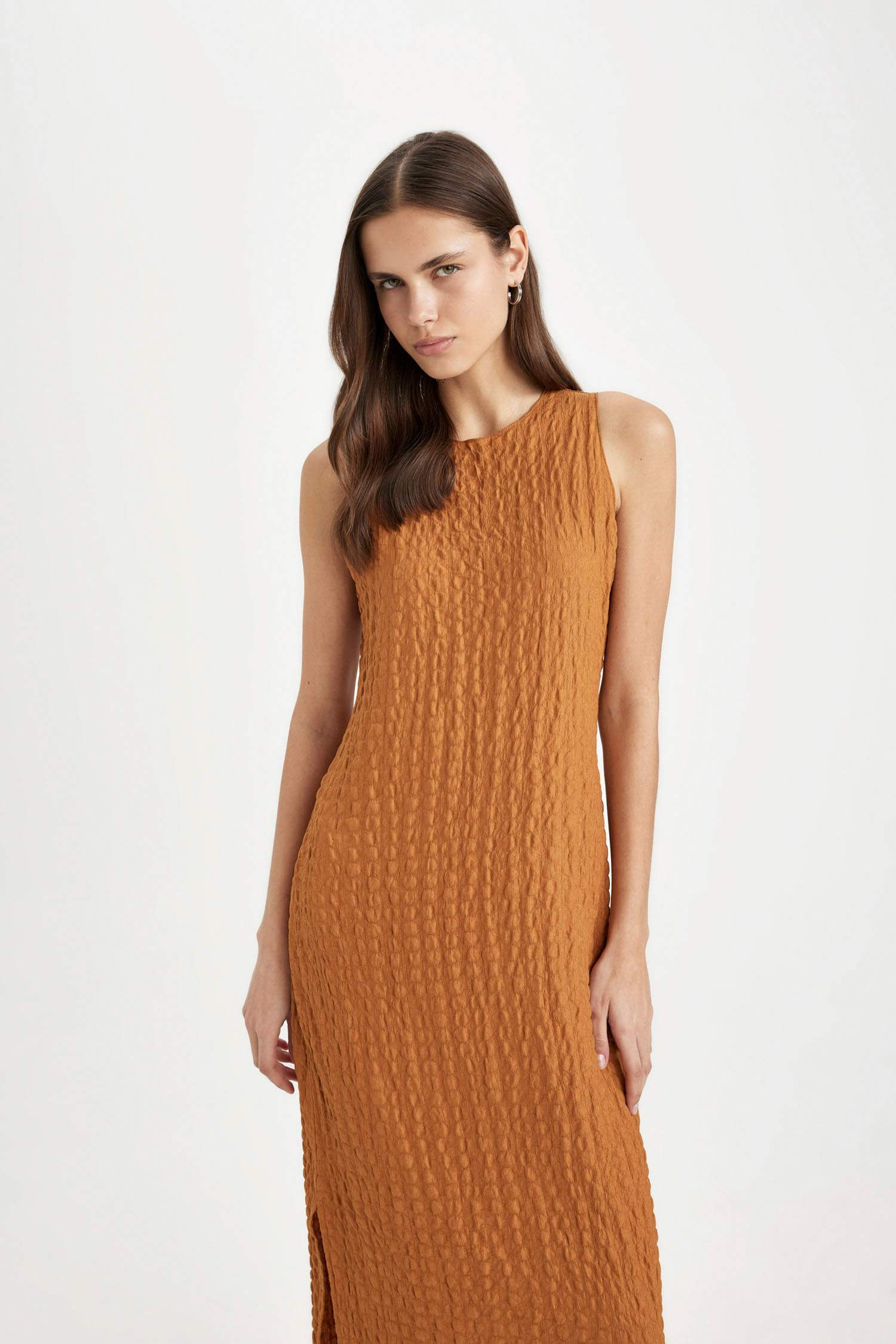 Bodycon Round Neck Wrap Sleeveless Midi Dress