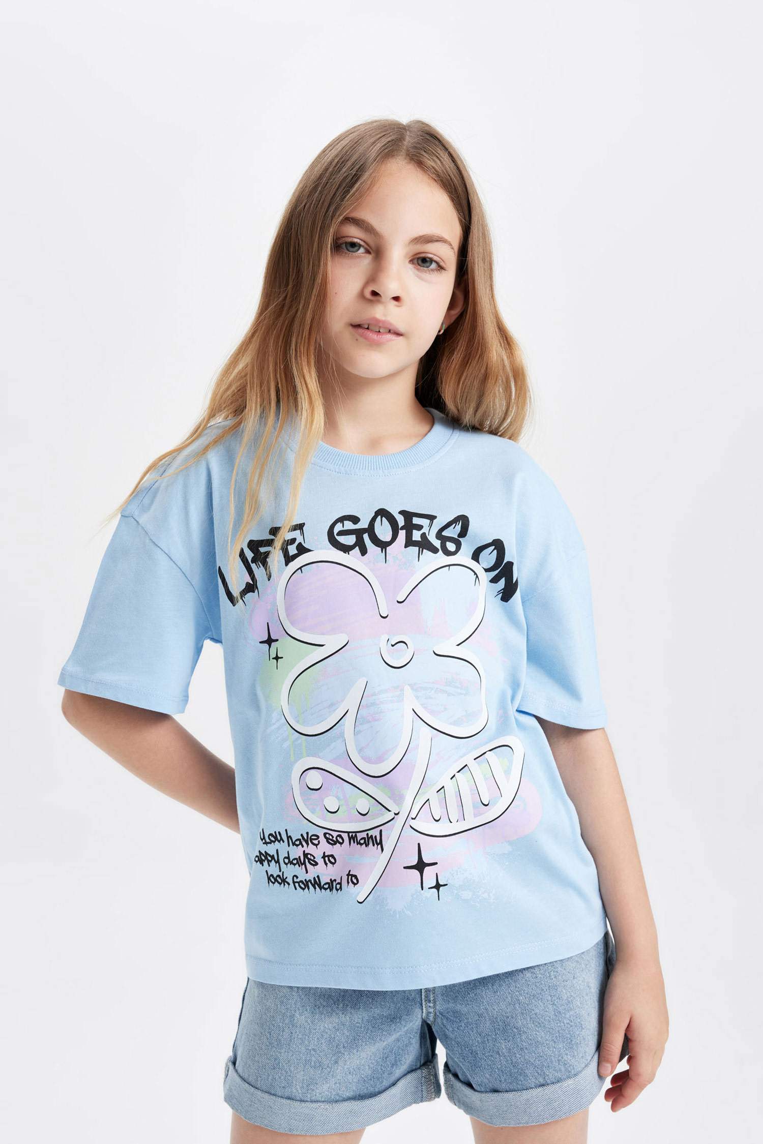Girl Relax Fit Printed Short Sleeve T-Shirt